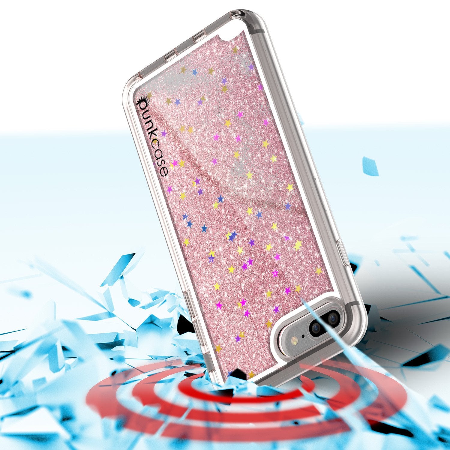 iPhone 8+ Plus Case, PunkCase LIQUID Rose Series, Protective Dual Layer Floating Glitter Cover