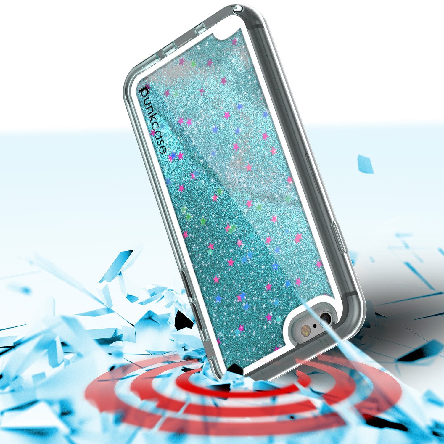 iPhone 8 Case, PunkCase LIQUID Teal Series, Protective Dual Layer Floating Glitter Cover
