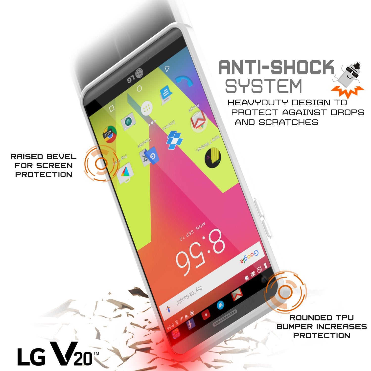 LG v40 Case Punkcase® LUCID 2.0 White Series w/ PUNK SHIELD Glass Screen Protector | Ultra Fit