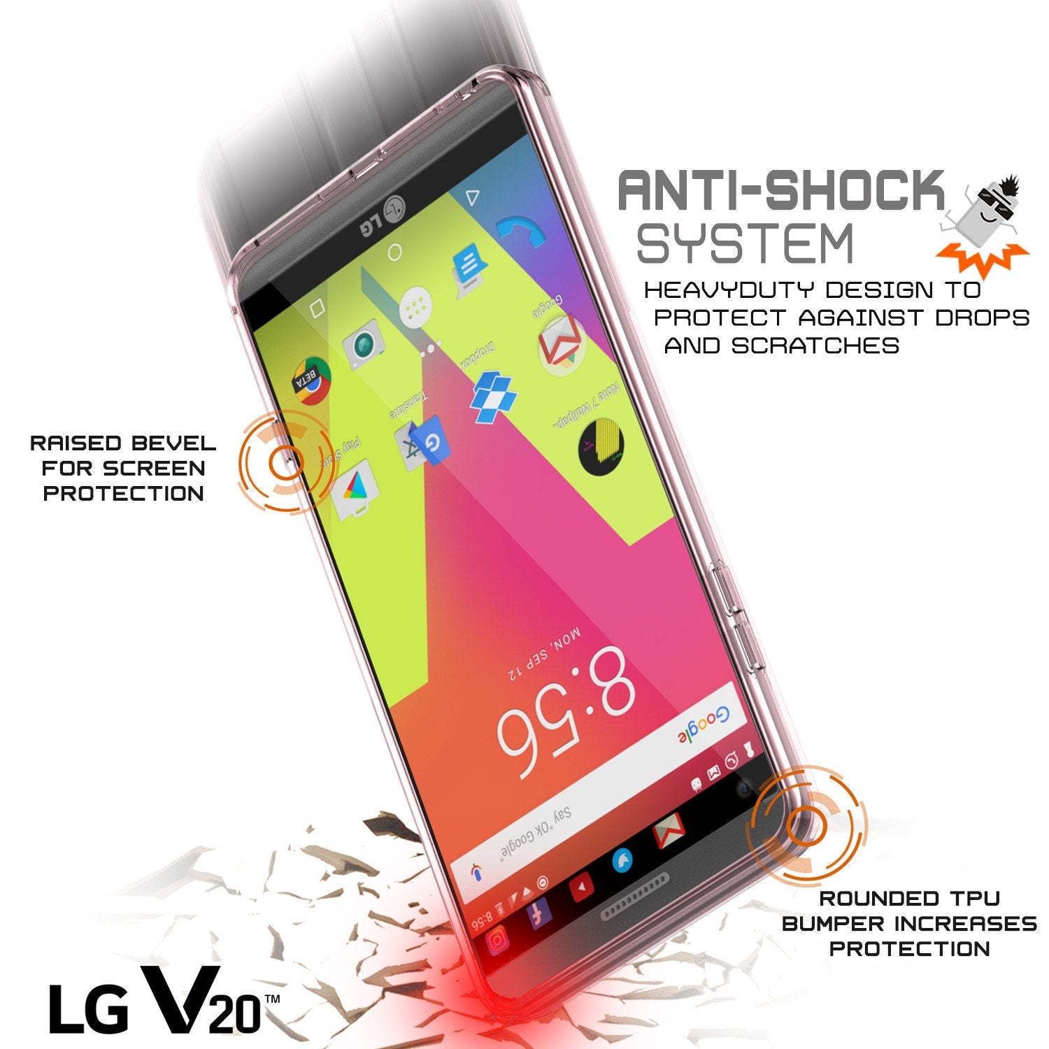 LG v40 Case Punkcase® LUCID 2.0 Crystal Pink Series w/ PUNK SHIELD Glass Screen Protector | Ultra Fit