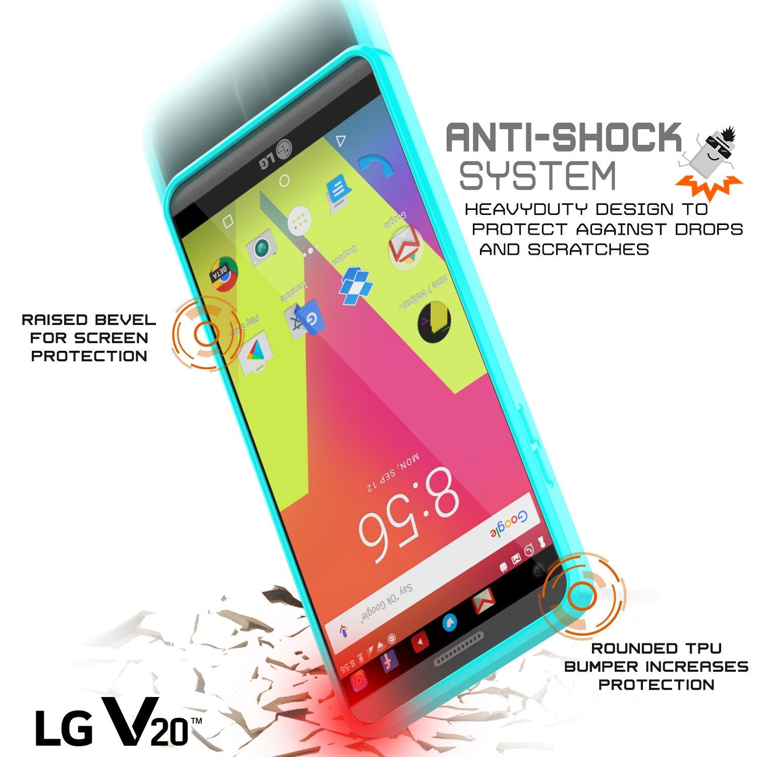 LG v40 Case Punkcase® LUCID 2.0 Teal Series w/ PUNK SHIELD Glass Screen Protector | Ultra Fit