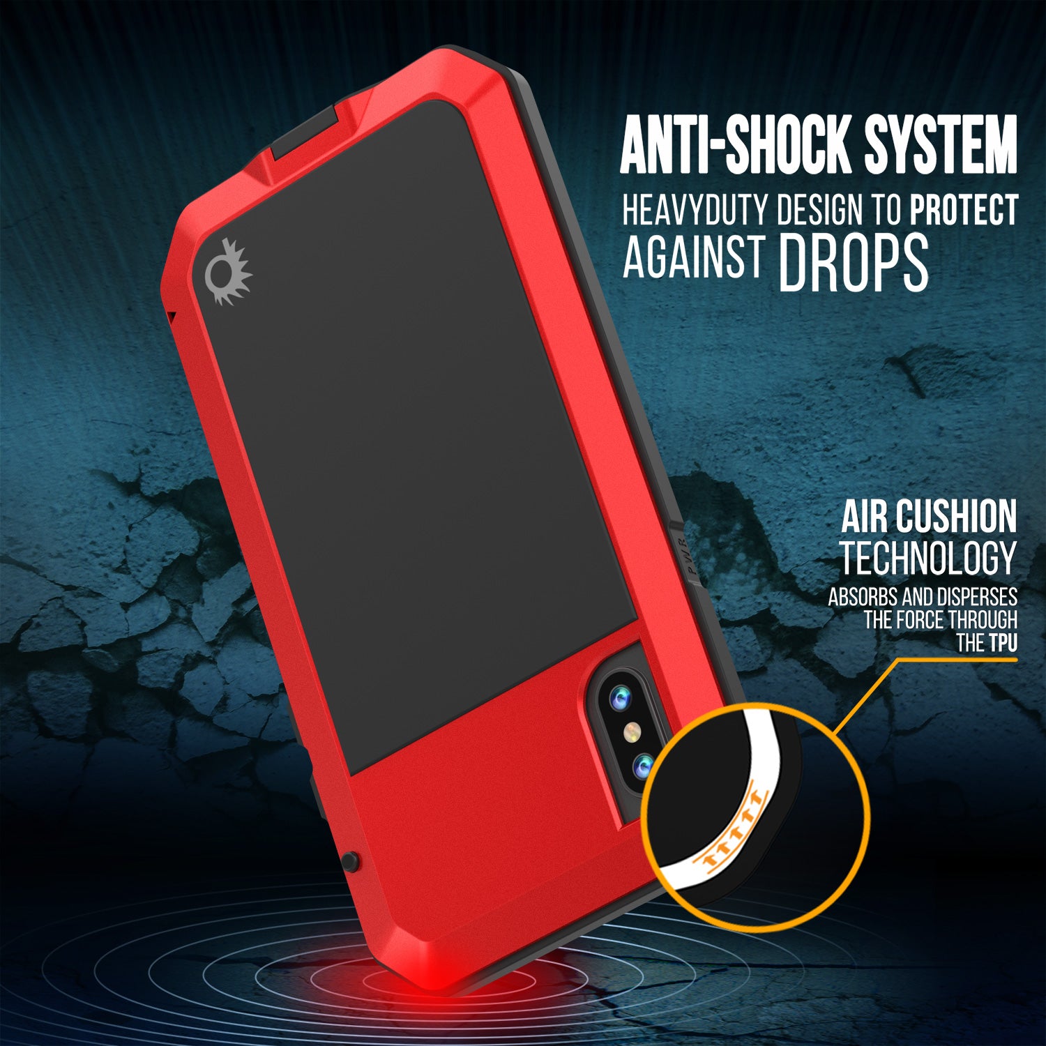 iPhone X Metal Case, Heavy Duty Military Grade Rugged Red Armor Cover [shock proof] Hybrid Full Body Hard Aluminum & TPU Design