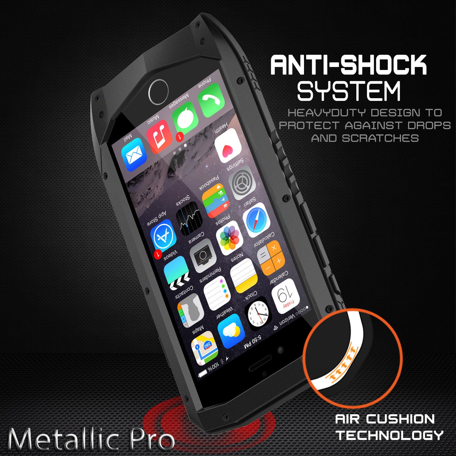 iPhone 6s/6 Case, Punkcase Metallic PRO Black Series Cover W/ Attached Screen Protector | Touch-ID