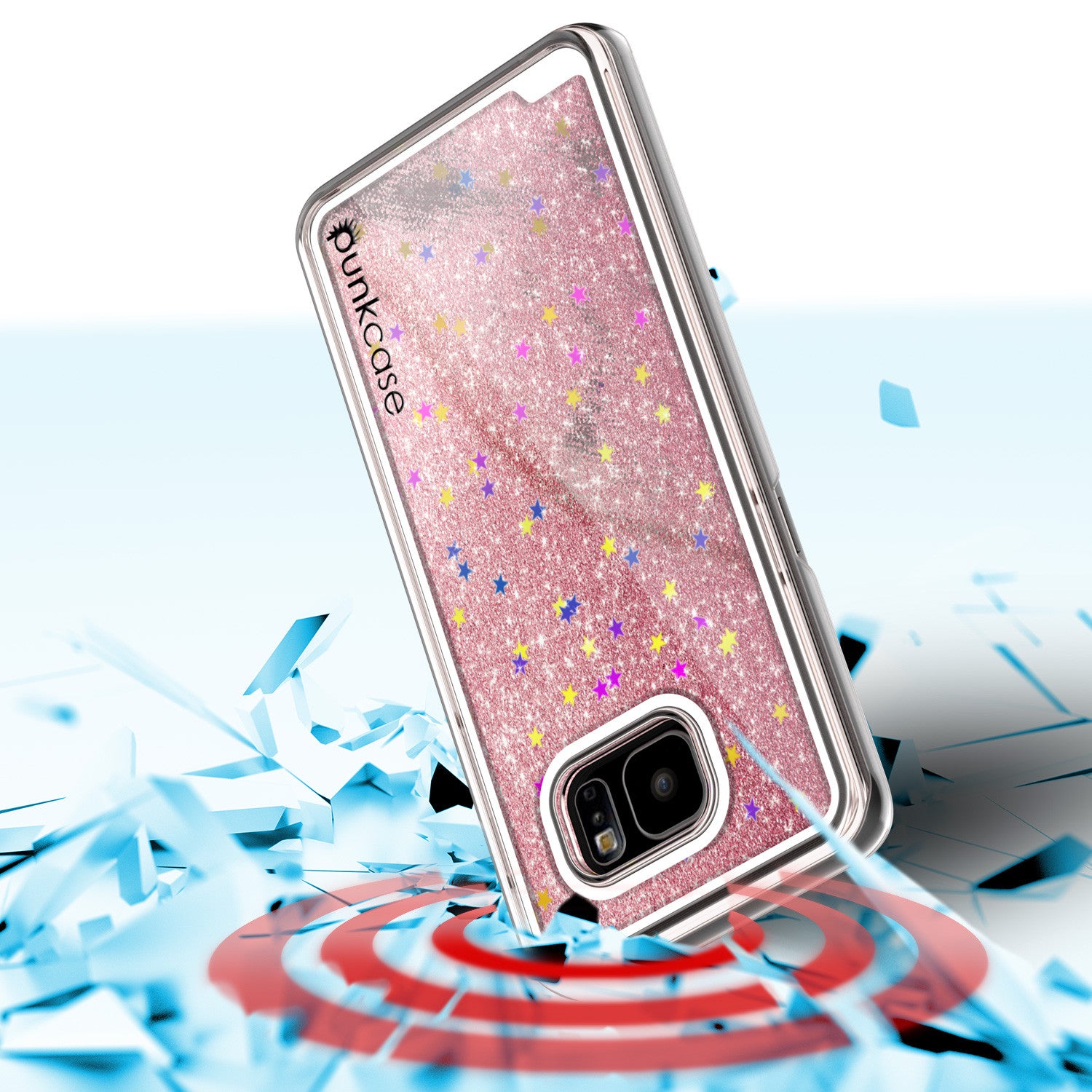 S7 Edge Case, Punkcase [Liquid Rose Series] Protective Dual Layer Floating Glitter Cover with lots of Bling & Sparkle + PunkShield Screen Protector