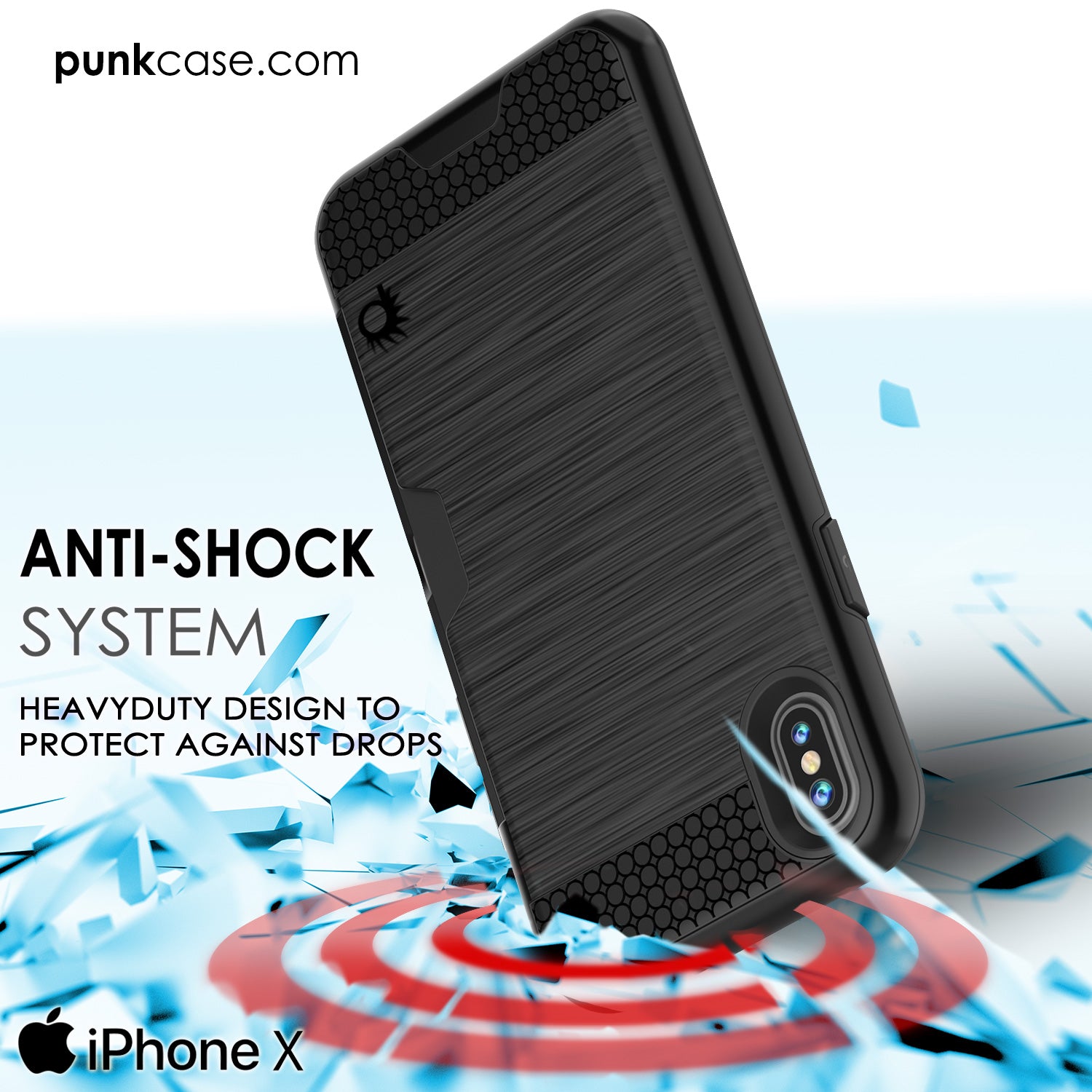 iPhone X Case, PUNKcase [SLOT Series] Slim Fit Dual-Layer Armor Cover [Black]