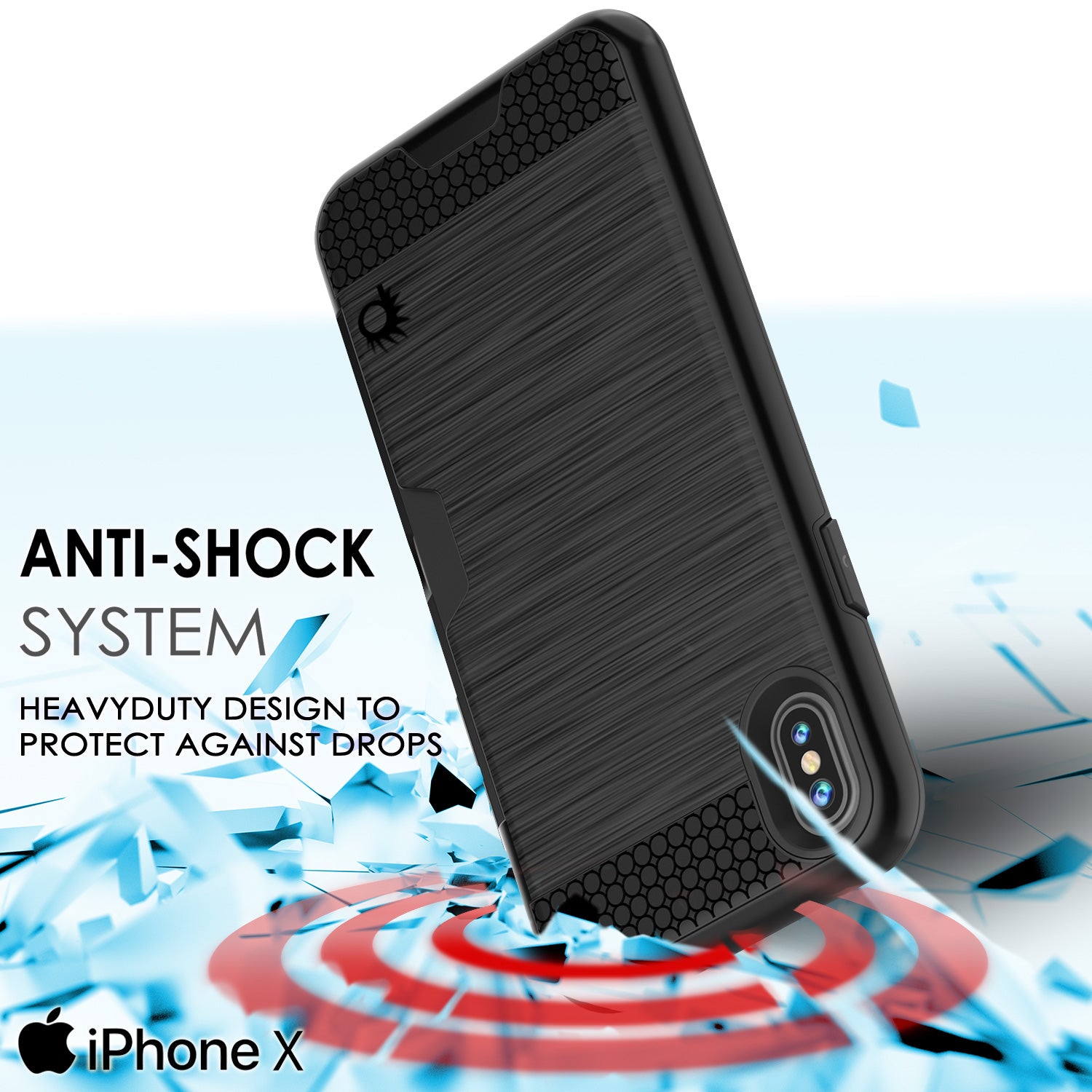 iPhone X Case, PUNKcase [SLOT Series] Slim Fit Dual-Layer Armor Cover [Black]