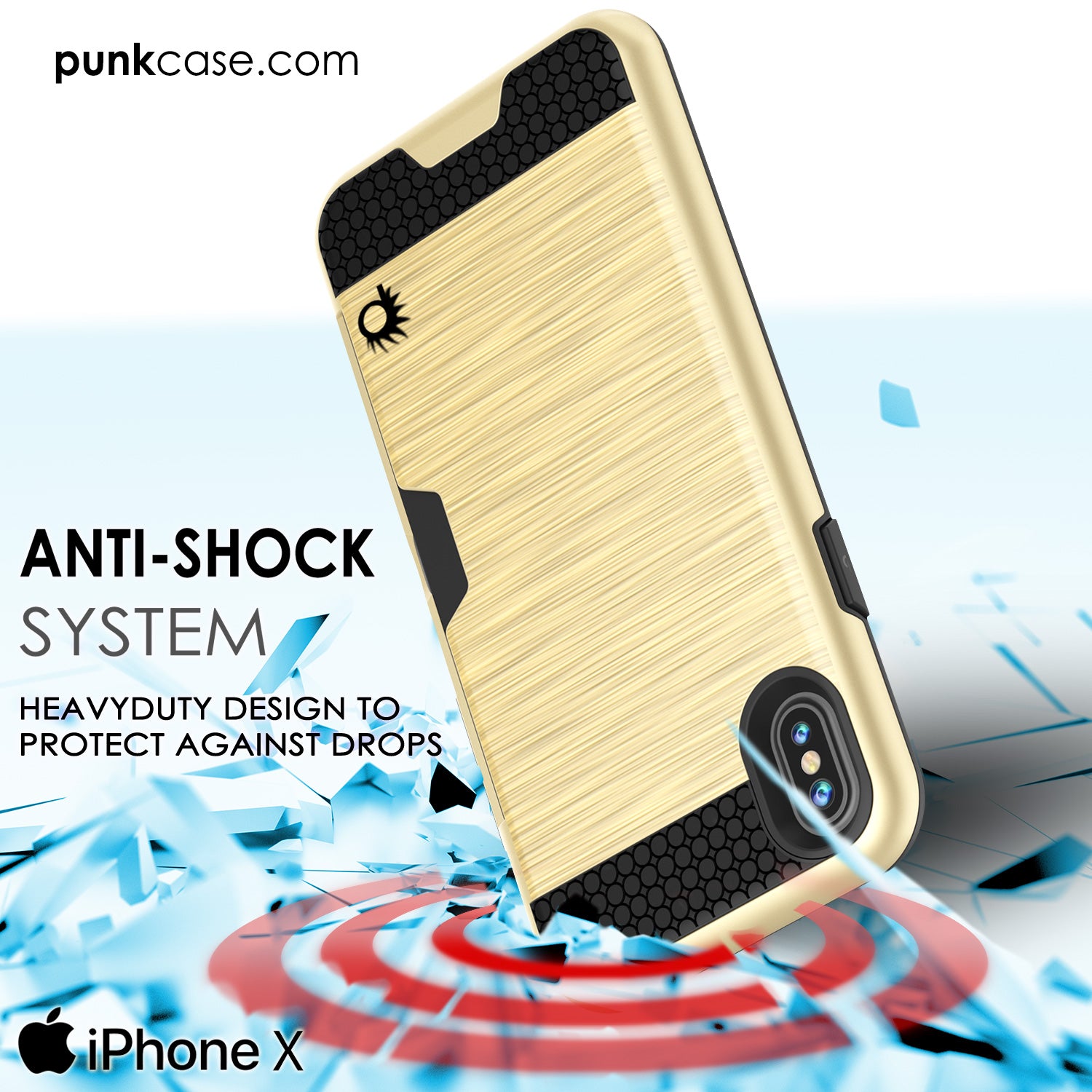 iPhone X Case, PUNKcase [SLOT Series] Slim Fit Dual-Layer Armor Cover [Gold]