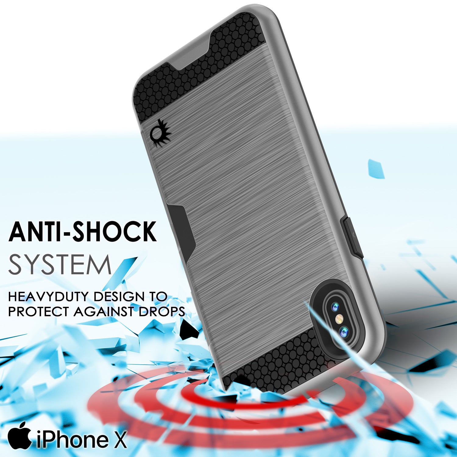 iPhone X Case, PUNKcase [SLOT Series] Slim Fit Dual-Layer Armor Cover [Silver]