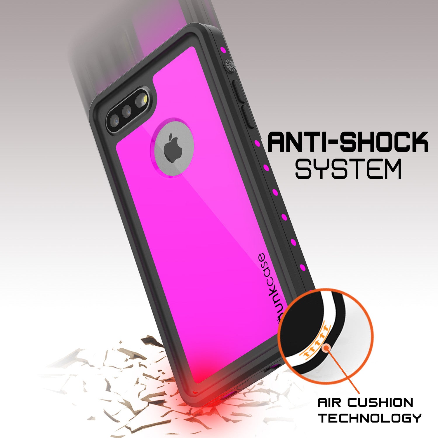 iPhone 7+ Plus Waterproof IP68 Case, Punkcase [Pink] [StudStar Series] [Slim Fit] [Dirtproof]