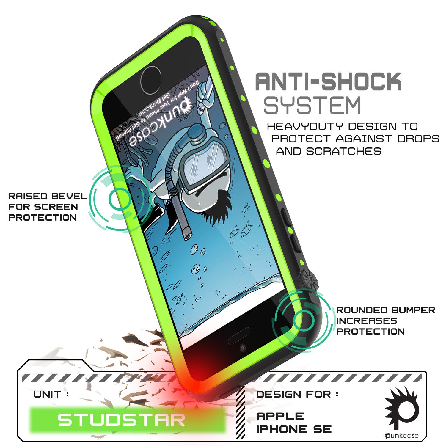 iPhone SE/5S/5 Waterproof Case, PunkCase StudStar Light Green Shock/Dirt Proof | Lifetime Warranty