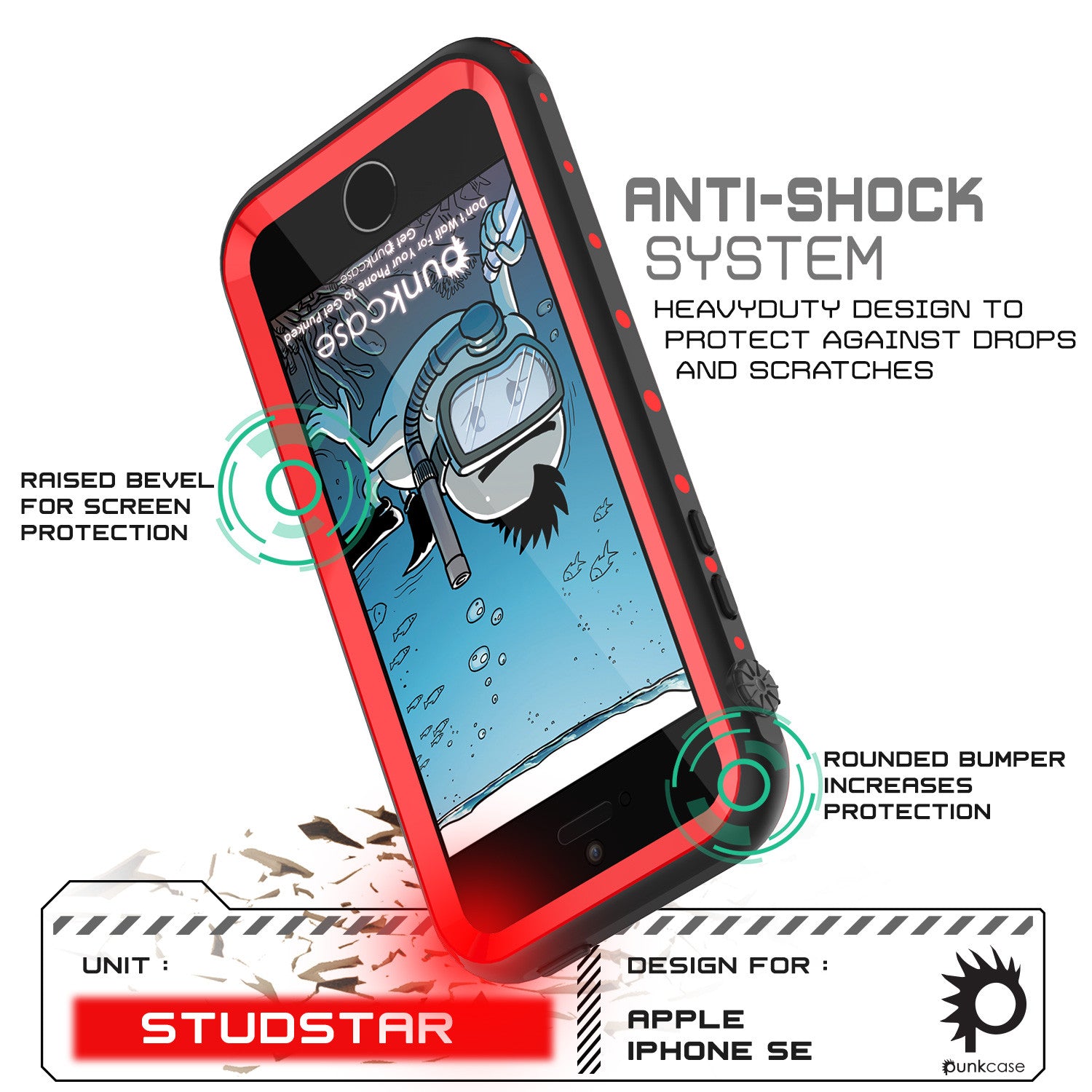 iPhone SE/5S/5 Waterproof Case, PunkCase StudStar Red Case Shock/Dirt/Snow Proof | Lifetime Warranty
