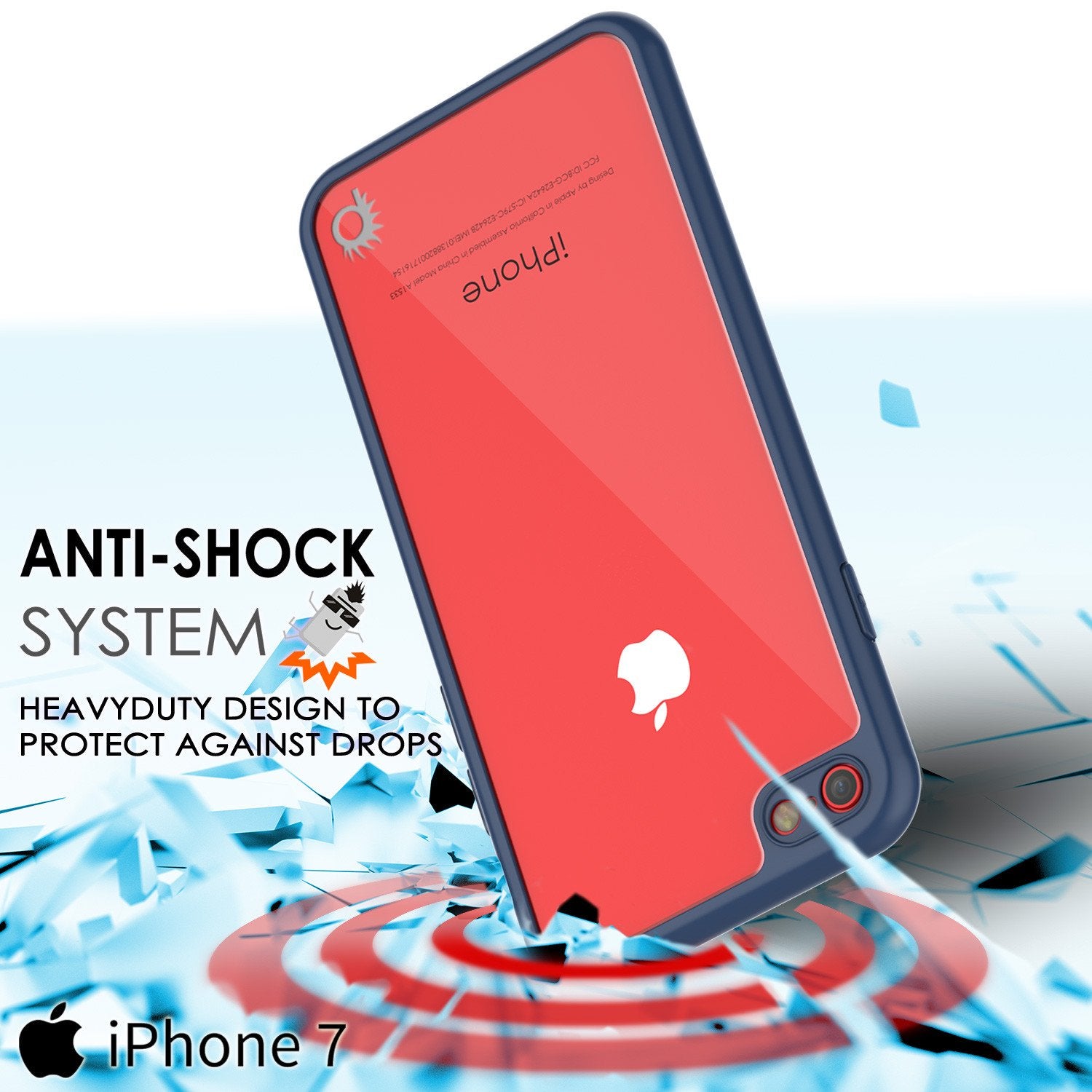 iPhone 8 Case [MASK Series] [NAVY] Full Body Hybrid Dual Layer TPU Cover W/ protective Tempered Glass Screen Protector