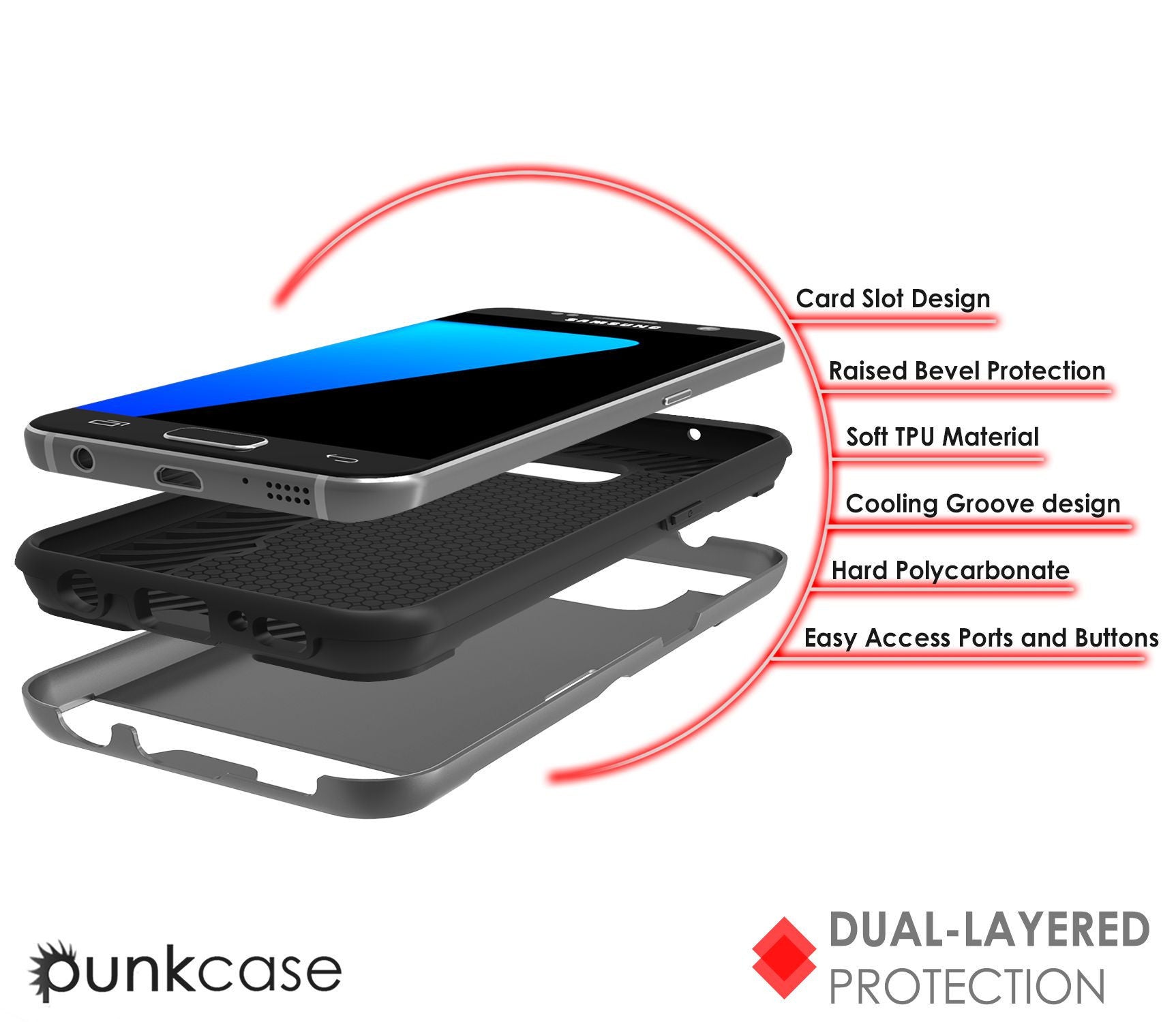 Galaxy s7 EDGE Case PunkCase SLOT Grey Series Slim Armor Soft Cover Case