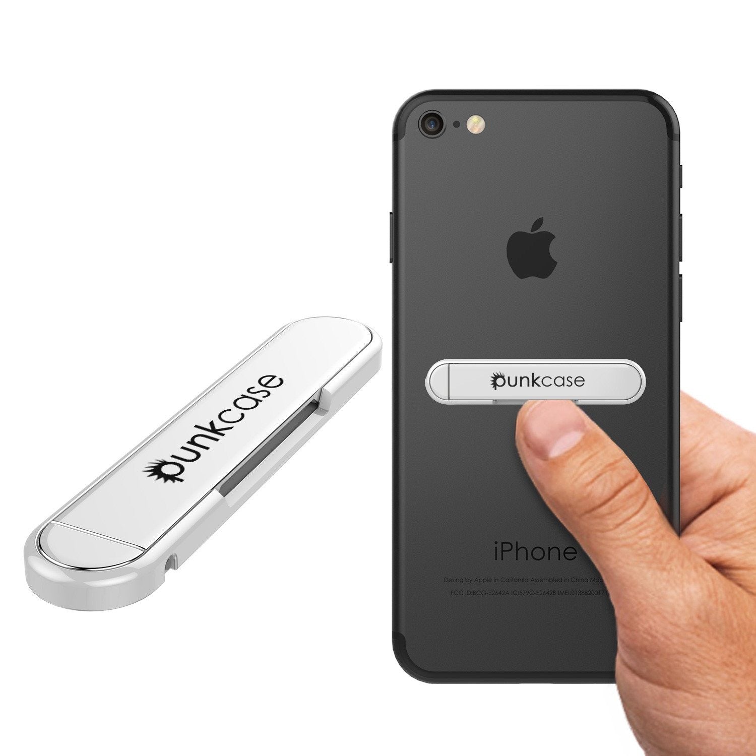 PUNKCASE FlickStick Universal Cell Phone Kickstand for all Mobile Phones & Cases with Flat Backs, One Finger Operation (White)