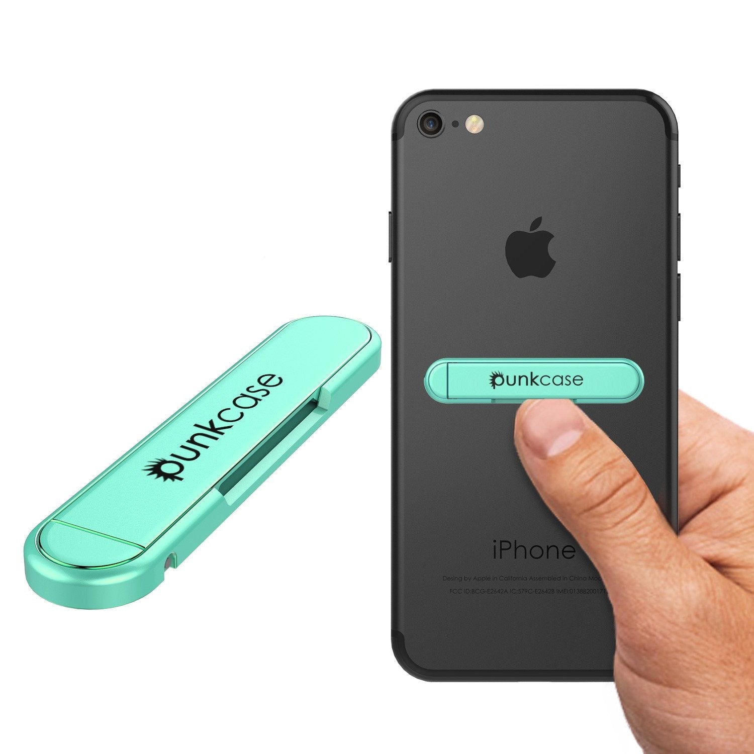 PUNKCASE FlickStick Universal Cell Phone Kickstand for all Mobile Phones & Cases with Flat Backs, One Finger Operation (Teal)