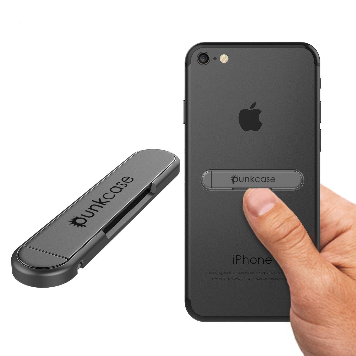 PUNKCASE FlickStick Universal Cell Phone Kickstand for all Mobile Phones & Cases with Flat Backs, One Finger Operation (Charcoal)