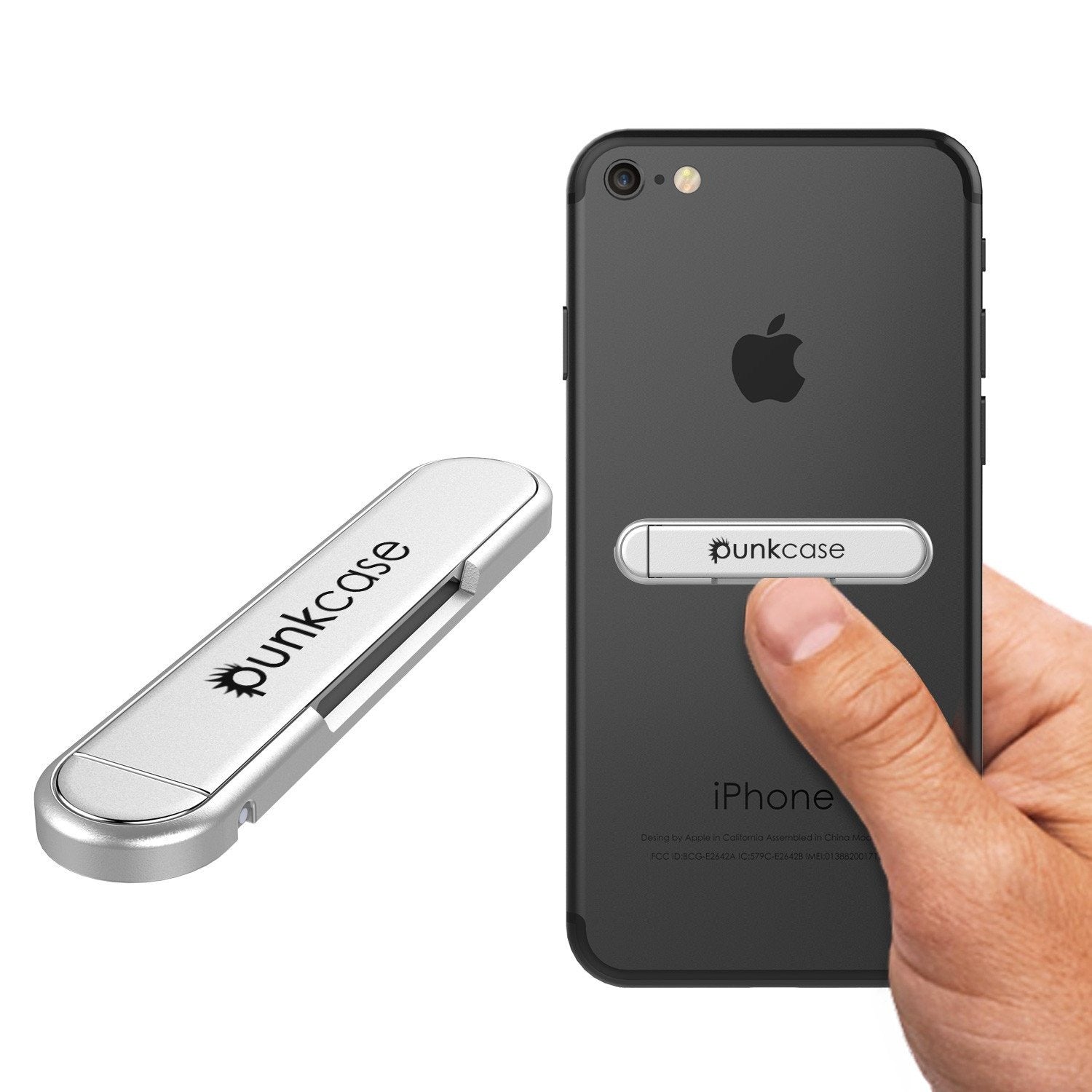 PUNKCASE FlickStick Universal Cell Phone Kickstand for all Mobile Phones & Cases with Flat Backs, One Finger Operation (Silver)