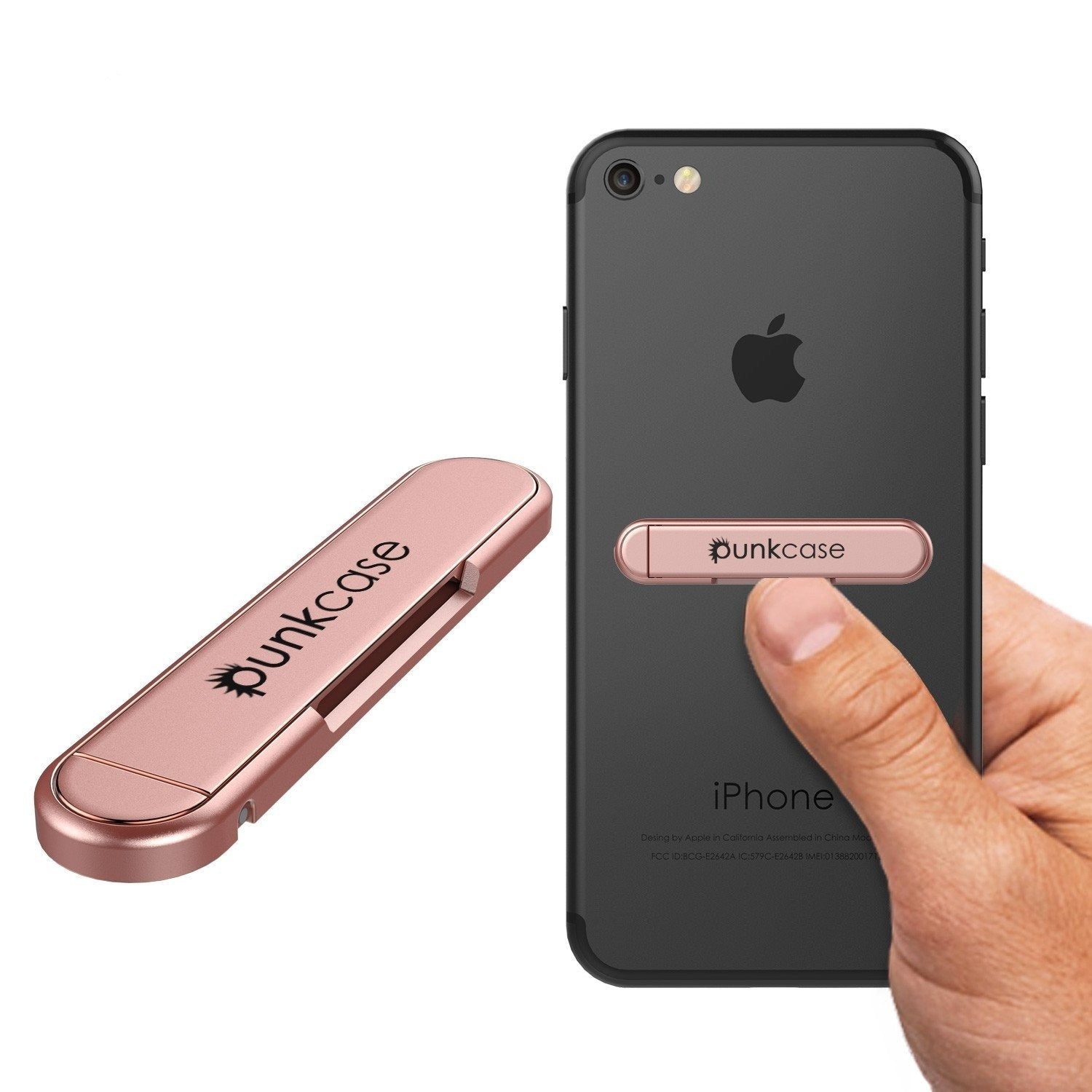 PUNKCASE FlickStick Universal Cell Phone Kickstand for all Mobile Phones & Cases with Flat Backs, One Finger Operation (Rose Gold)