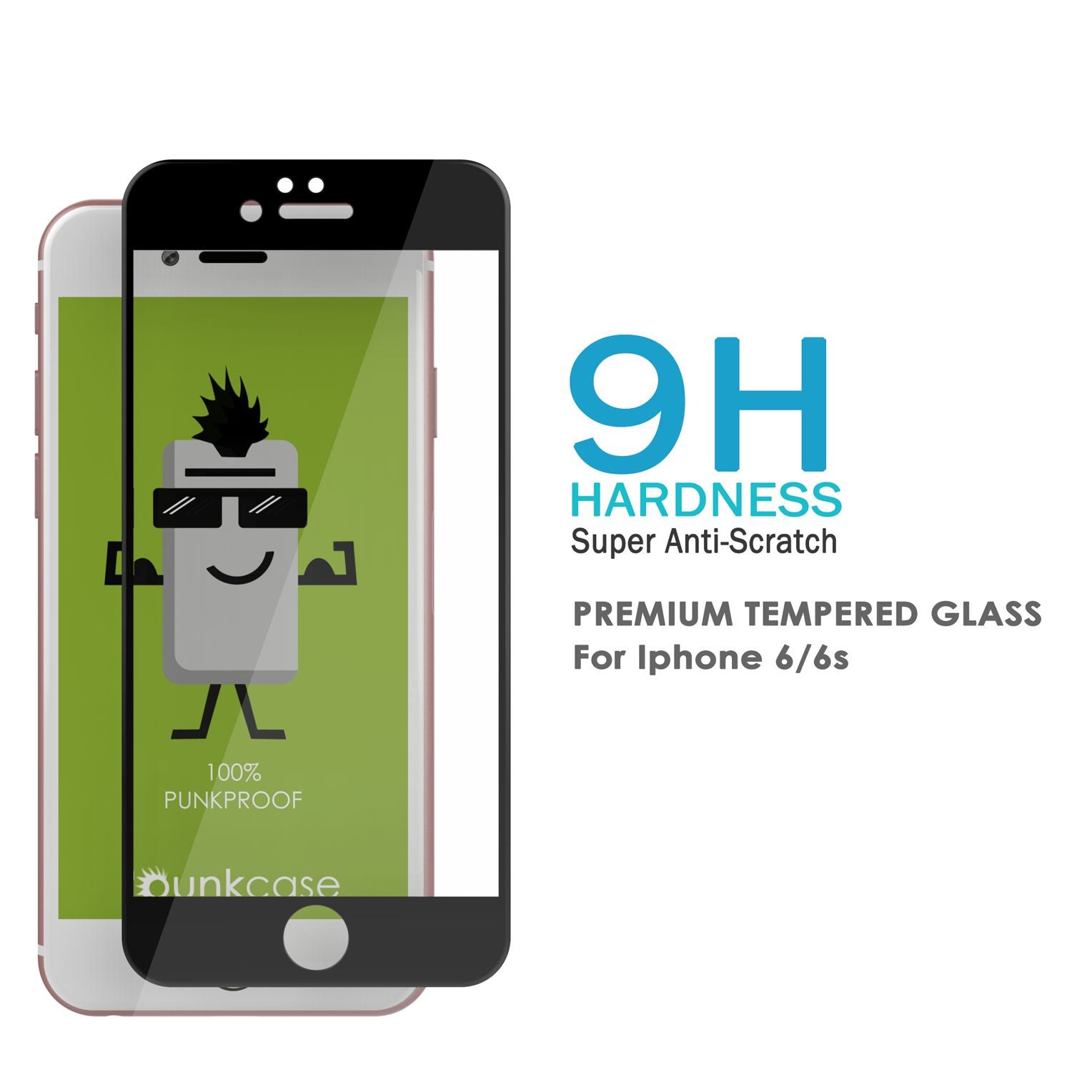iPhone 6S/6 BlackTempered Glass Screen Protector, Punkcase SHIELD  Protector 0.33mm Thick 9H