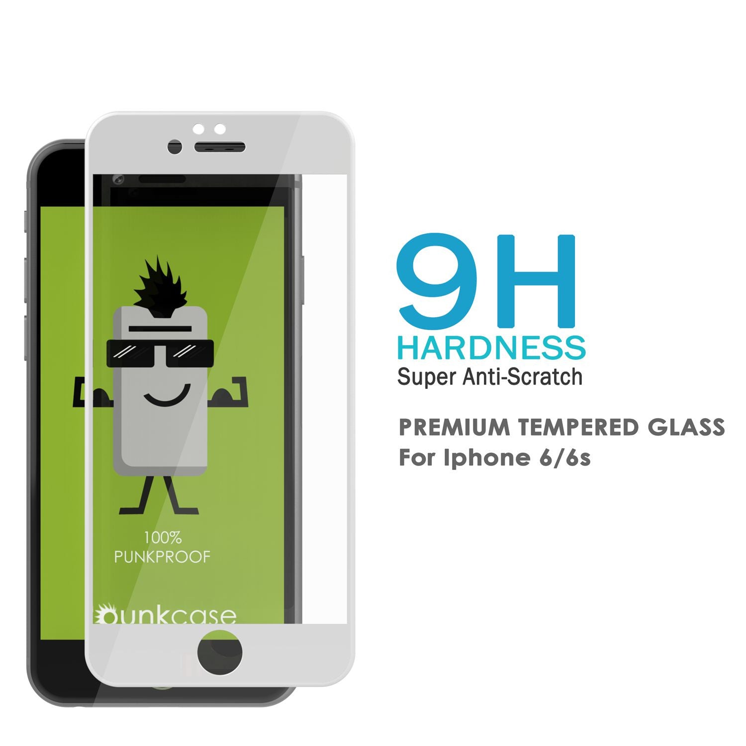 iPhone 6S/6 White Tempered Glass Screen Protector, Punkcase SHIELD  Protector 0.33mm Thick 9H