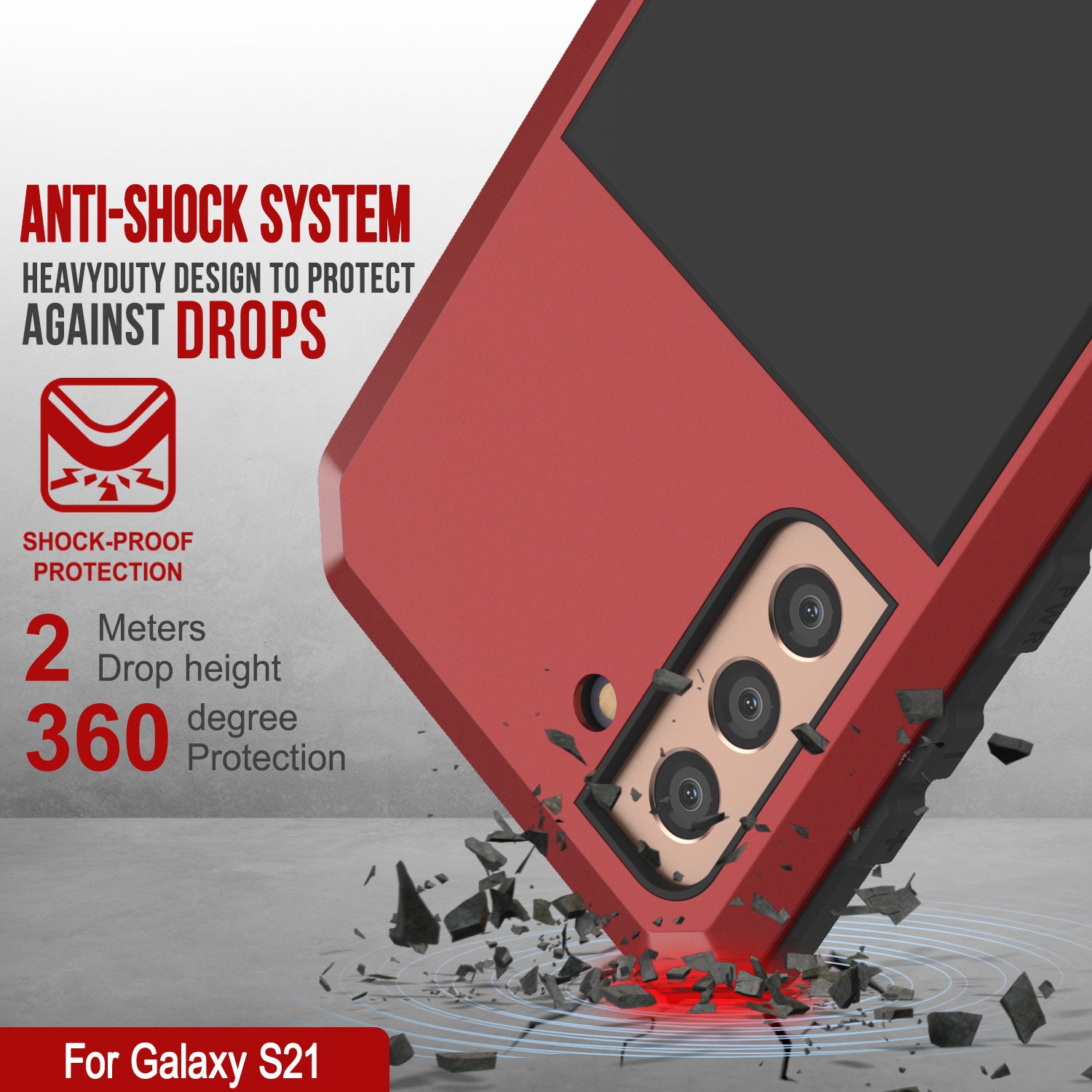 Galaxy S21 Metal Case, Heavy Duty Military Grade Rugged Armor Cover [Red]