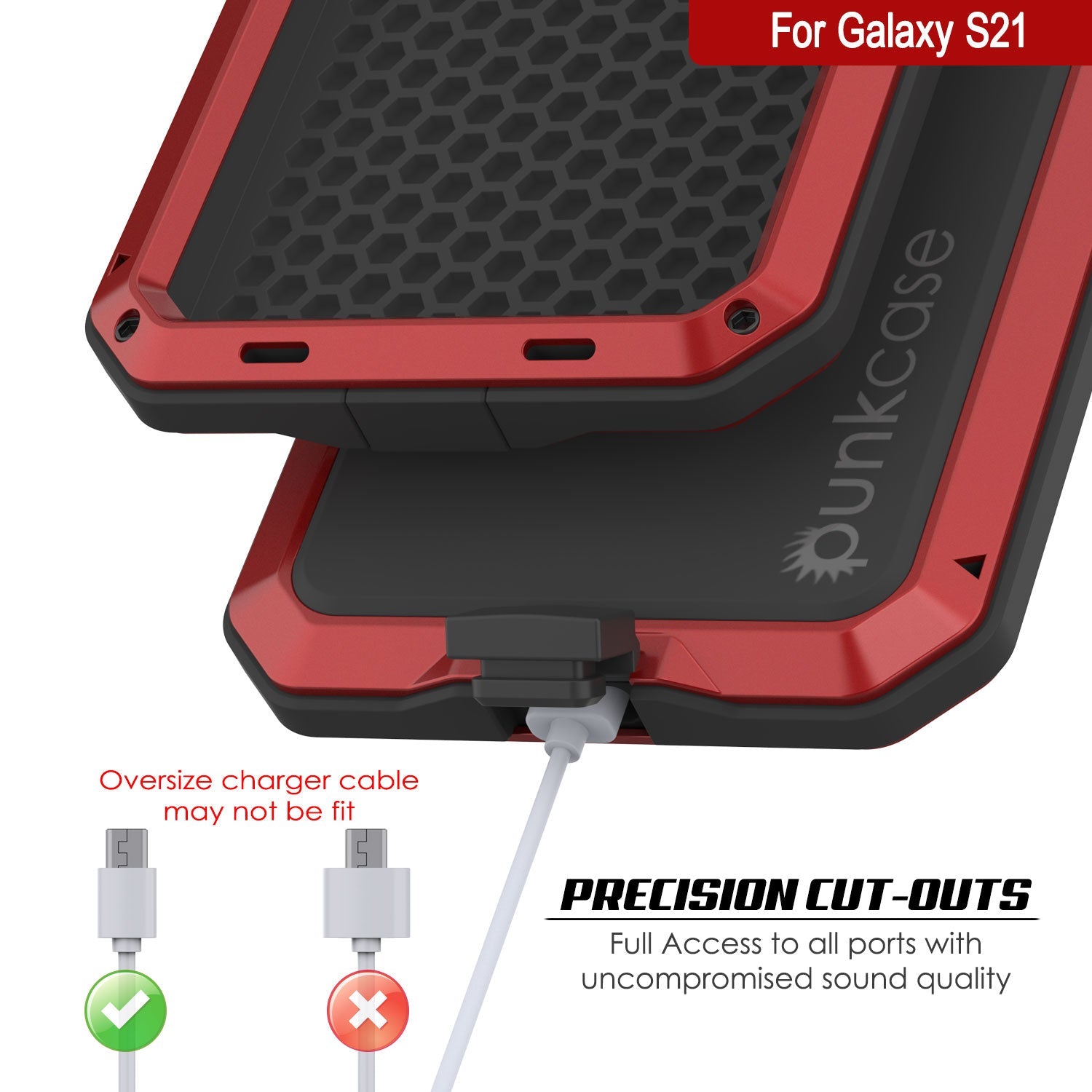 Galaxy S21 FE Metal Case, Heavy Duty Military Grade Rugged Armor Cover [Red]