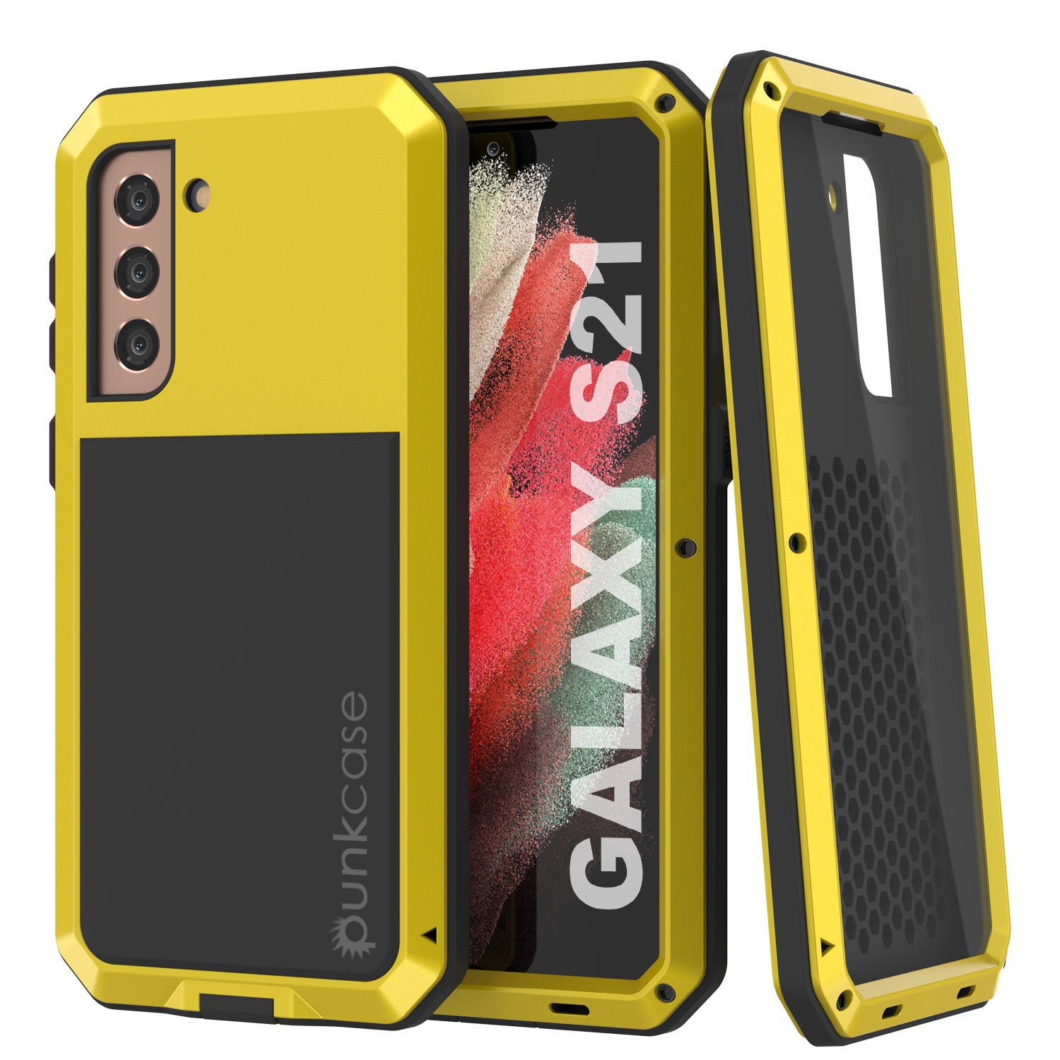 Galaxy S21 Metal Case, Heavy Duty Military Grade Rugged Armor Cover [Neon]