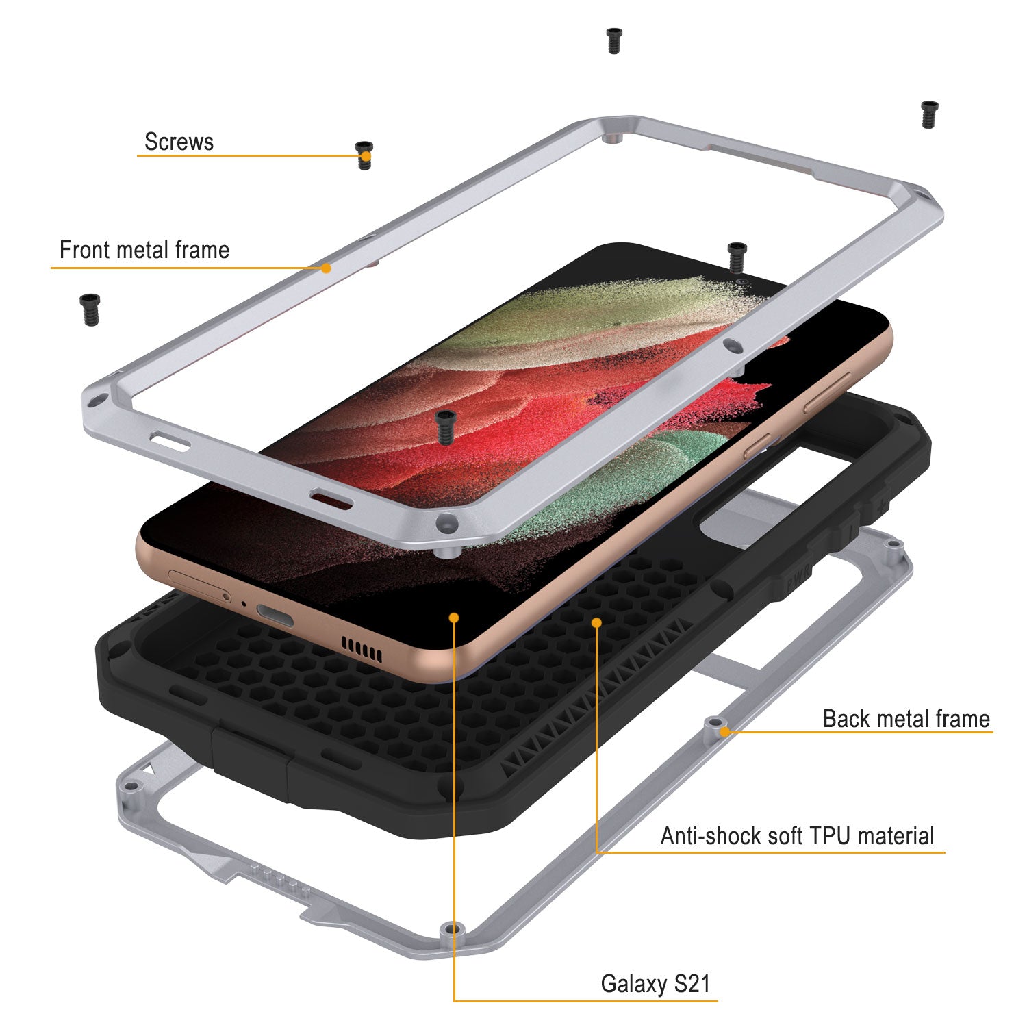 Galaxy S21 Metal Case, Heavy Duty Military Grade Rugged Armor Cover [White]
