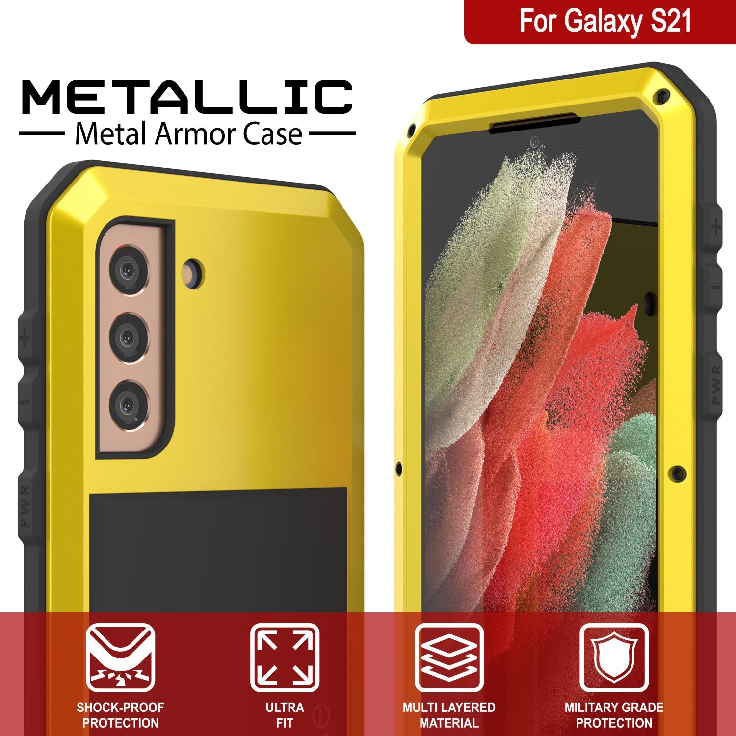 Galaxy S21 FE Metal Case, Heavy Duty Military Grade Rugged Armor Cover [Neon]