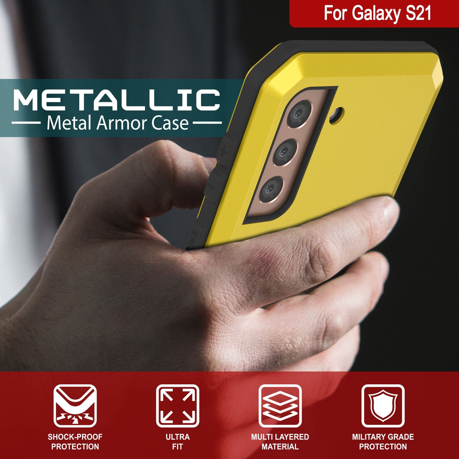 Galaxy S21 FE Metal Case, Heavy Duty Military Grade Rugged Armor Cover [Neon]