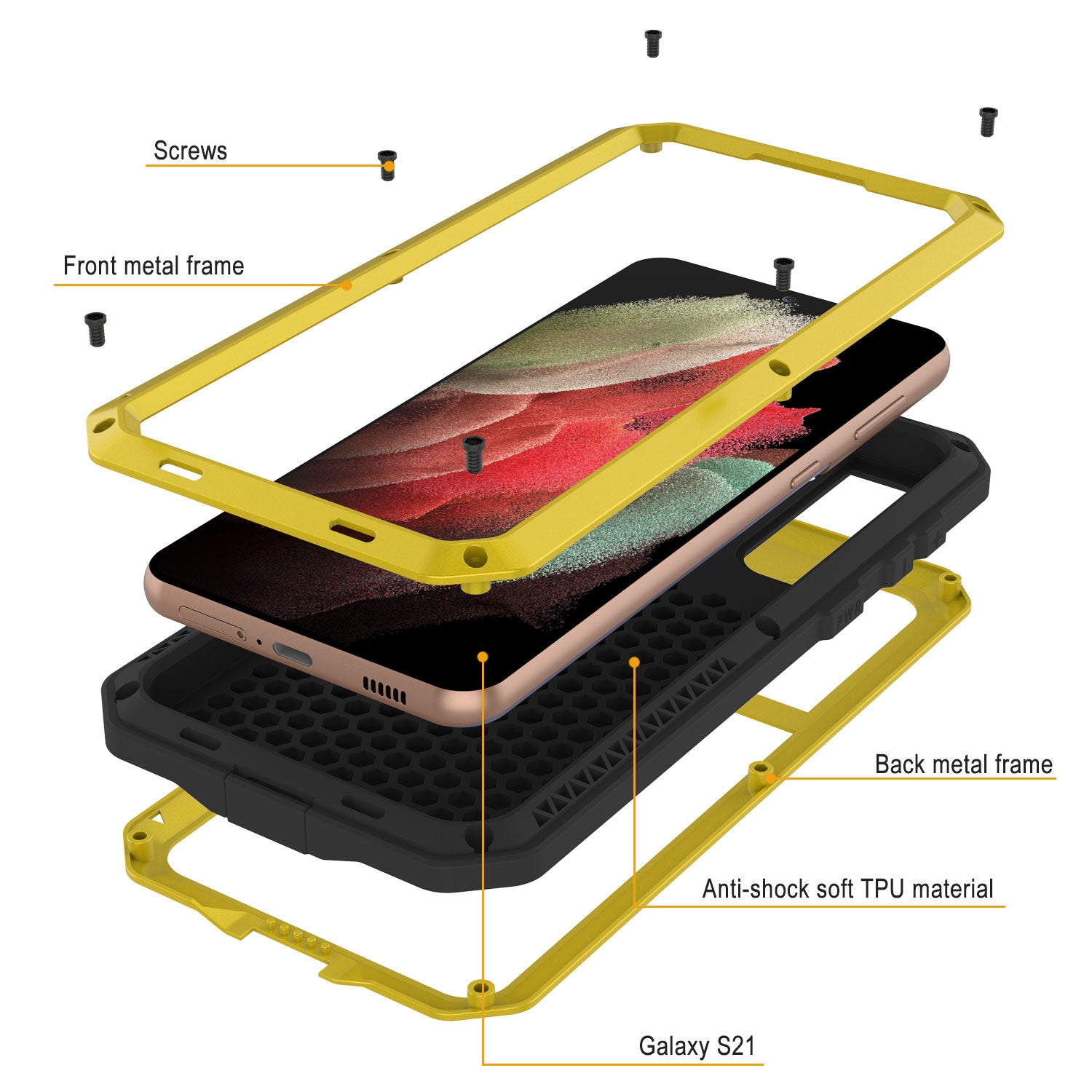 Galaxy S21 FE Metal Case, Heavy Duty Military Grade Rugged Armor Cover [Neon]