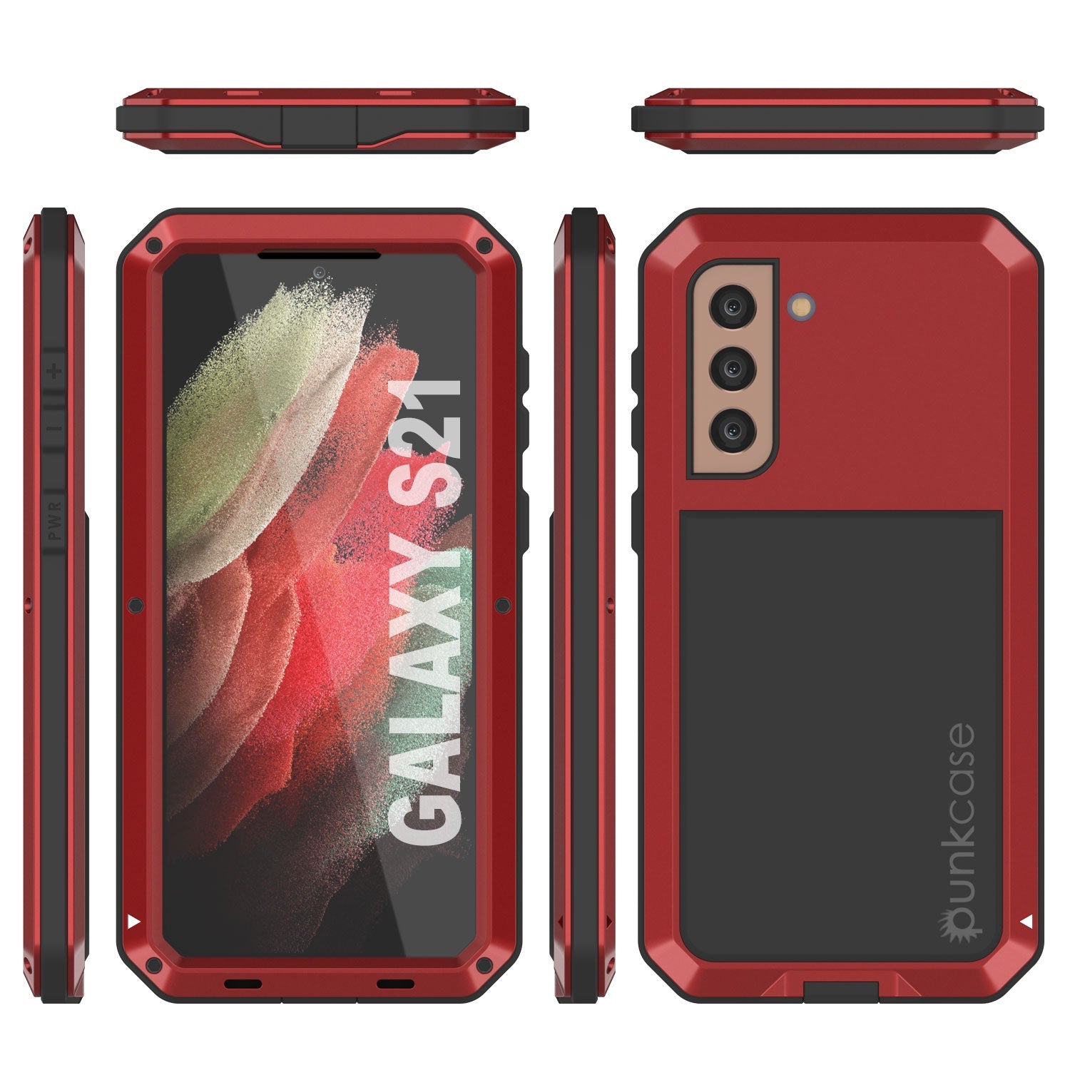 Galaxy S21 FE Metal Case, Heavy Duty Military Grade Rugged Armor Cover [Red]
