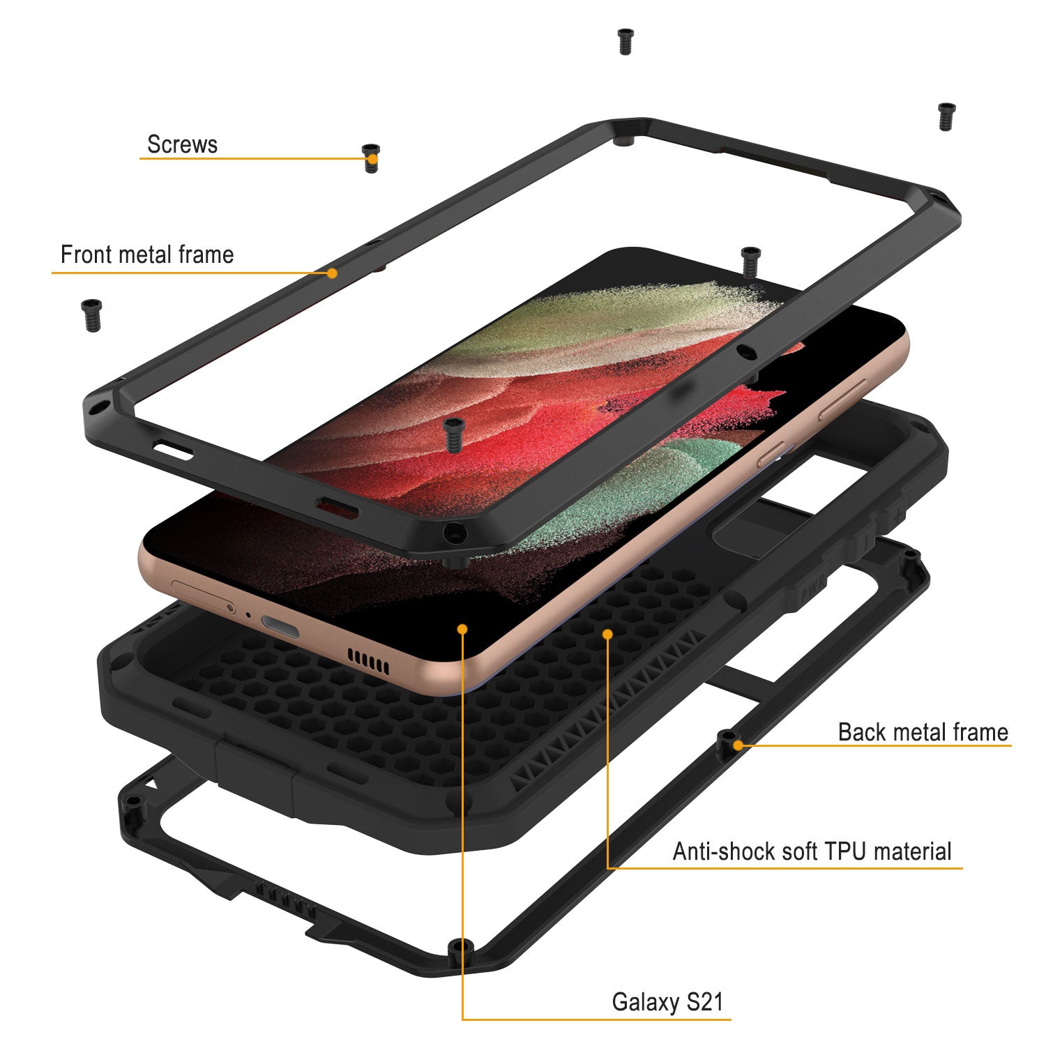 Galaxy S21 FE Metal Case, Heavy Duty Military Grade Rugged Armor Cover [Black]