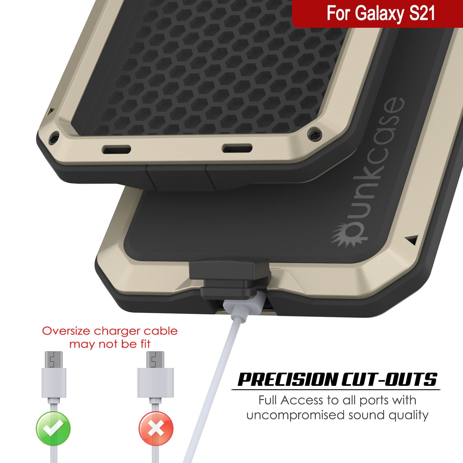 Galaxy S21 FE Metal Case, Heavy Duty Military Grade Rugged Armor Cover [Gold]