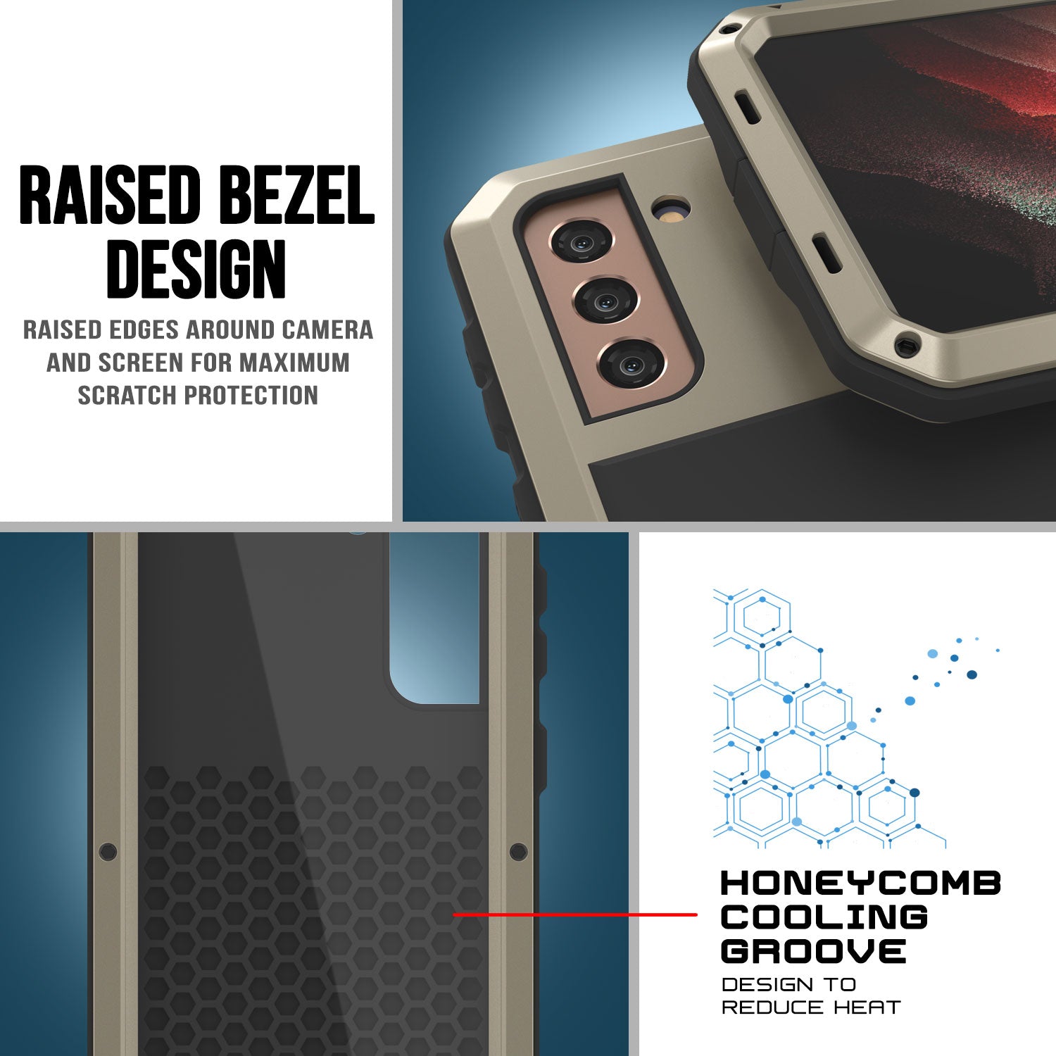 Galaxy S21 Metal Case, Heavy Duty Military Grade Rugged Armor Cover [Gold]