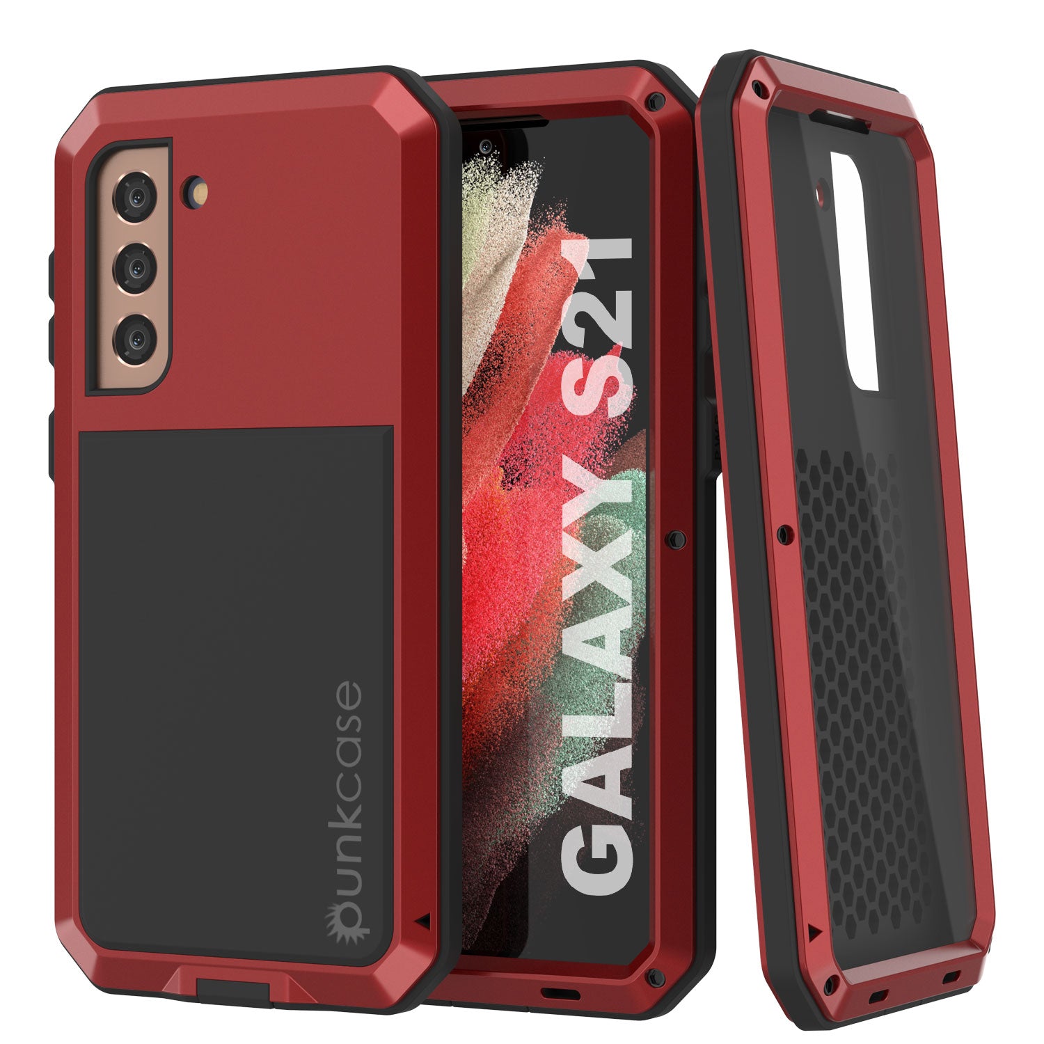Galaxy S21 Metal Case, Heavy Duty Military Grade Rugged Armor Cover [Red]