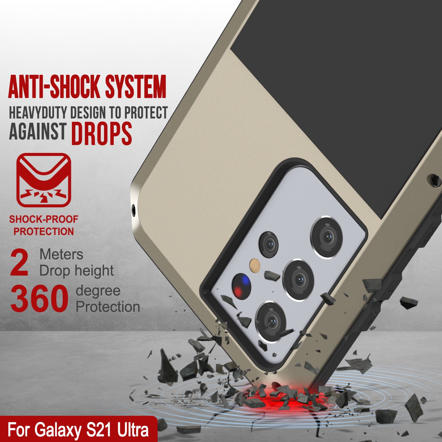 Galaxy S21 Ultra Metal Case, Heavy Duty Military Grade Rugged Armor Cover [Gold]