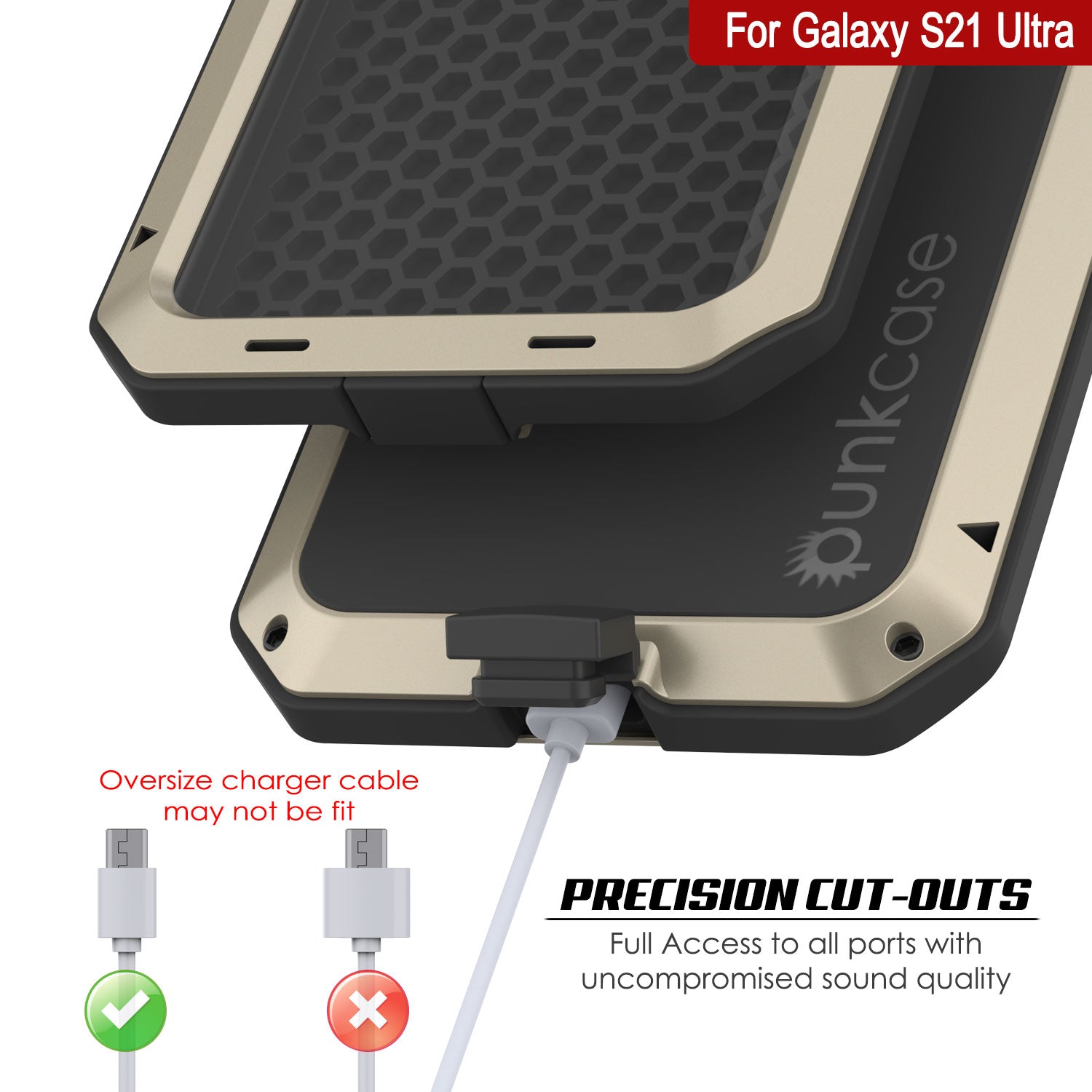Galaxy S21 Ultra Metal Case, Heavy Duty Military Grade Rugged Armor Cover [Gold]