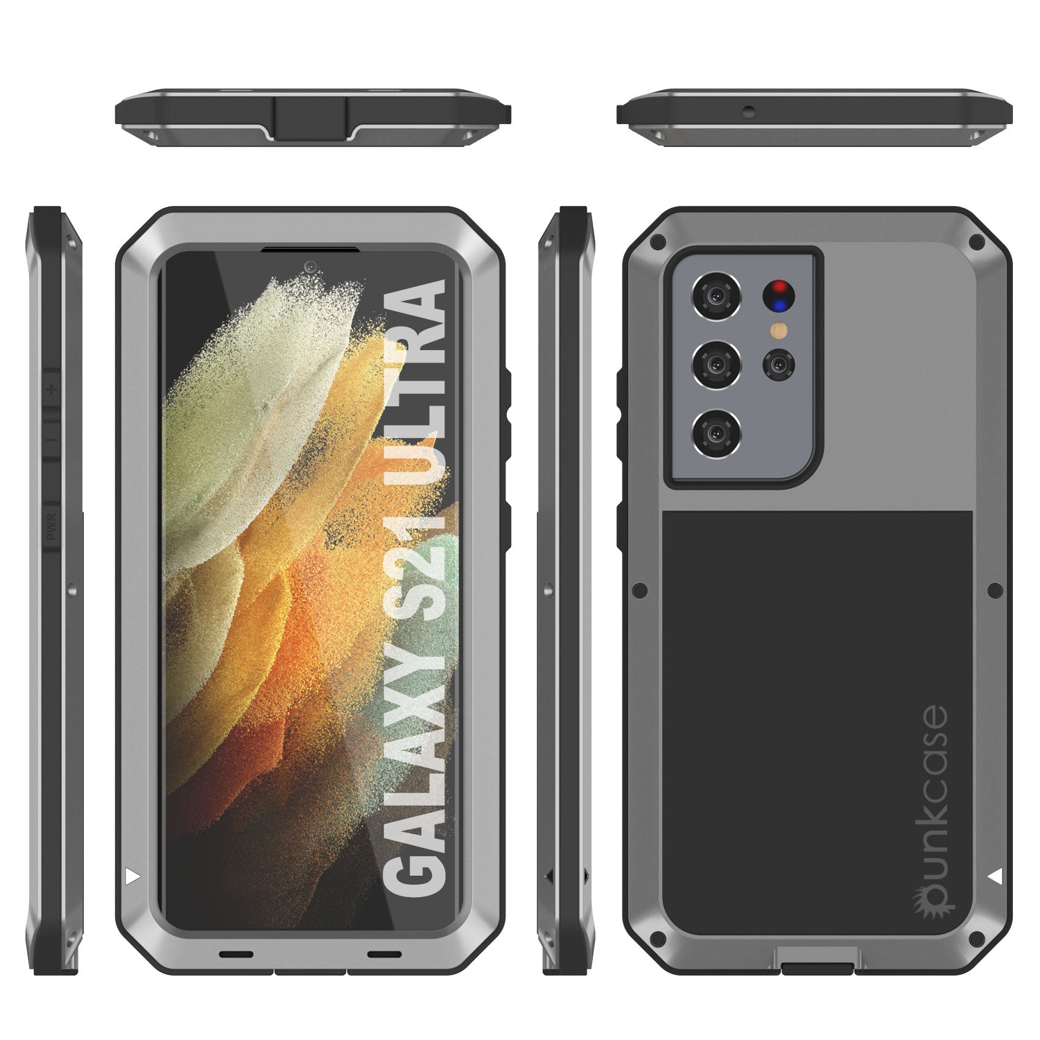 Galaxy S21 Ultra Metal Case, Heavy Duty Military Grade Rugged Armor Cover [Silver]