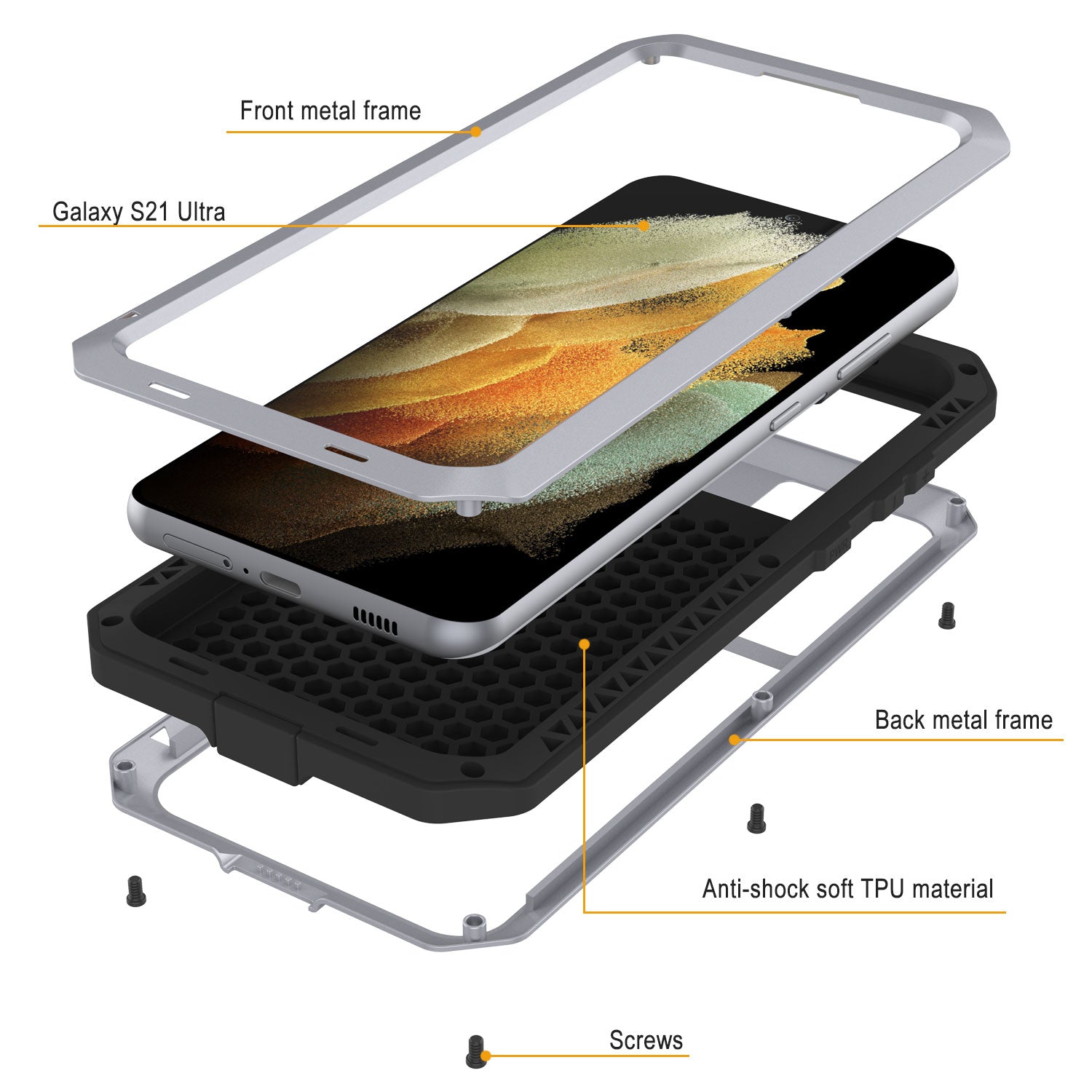 Galaxy S21 Ultra Metal Case, Heavy Duty Military Grade Rugged Armor Cover [White]