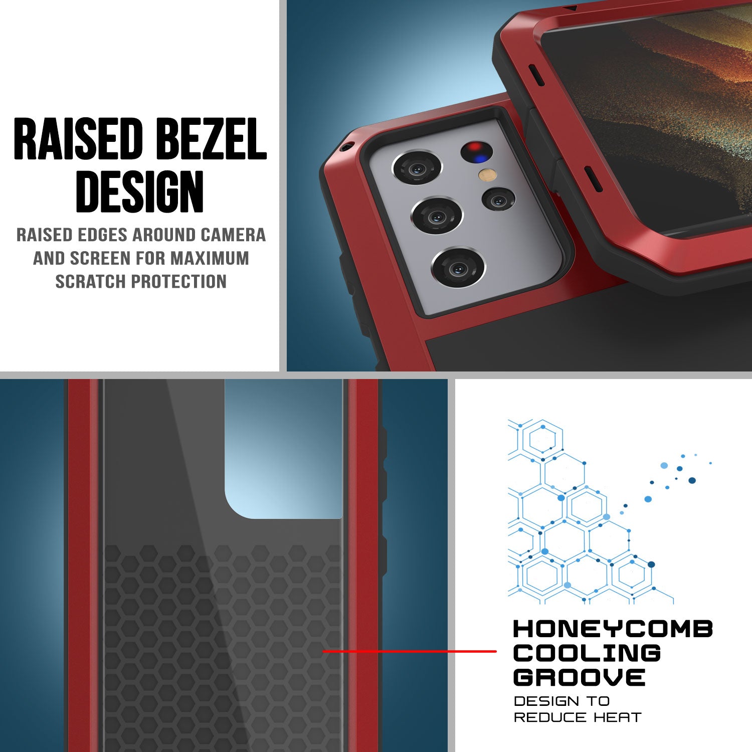 Galaxy S21 Ultra Metal Case, Heavy Duty Military Grade Rugged Armor Cover [Red]