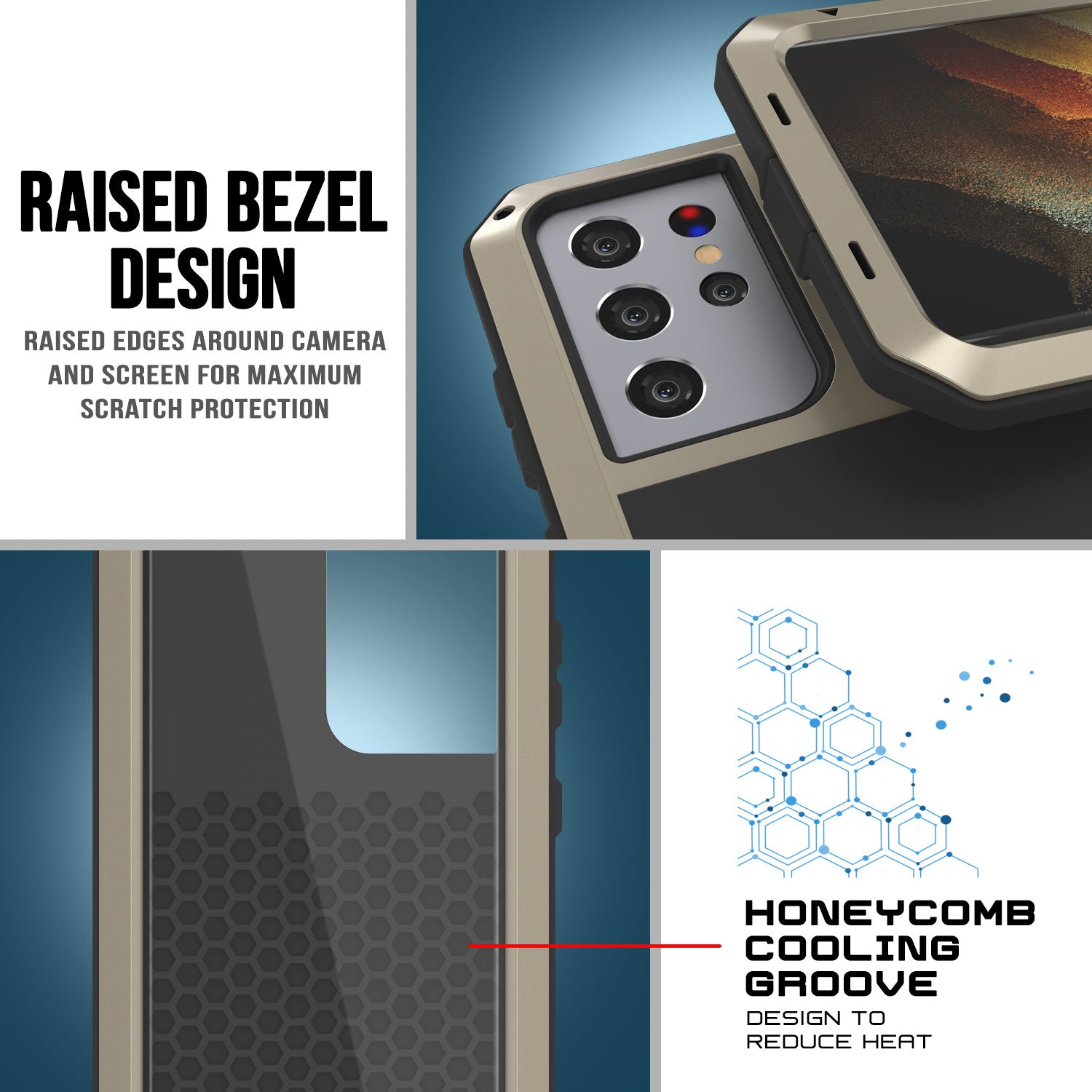 Galaxy S21 Ultra Metal Case, Heavy Duty Military Grade Rugged Armor Cover [Gold]