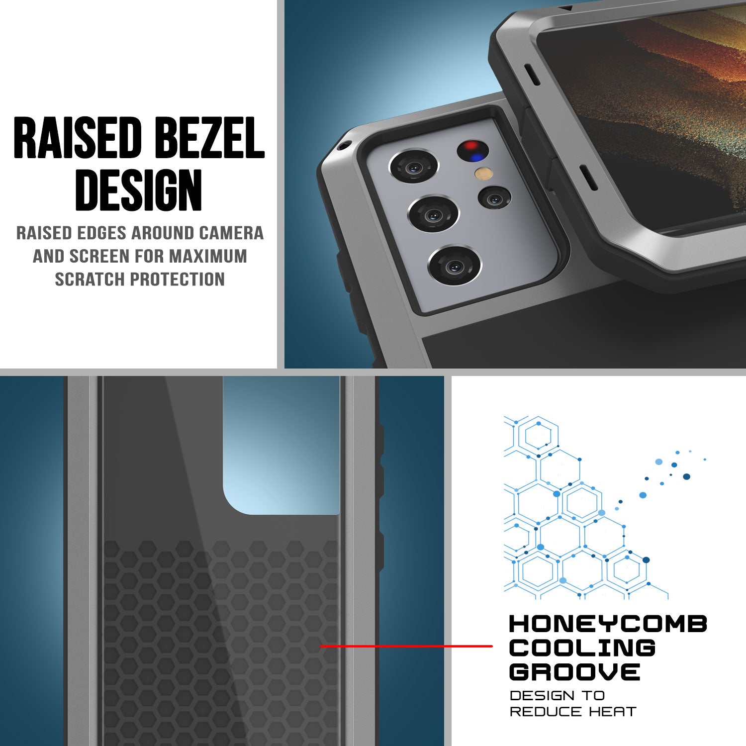 Galaxy S21 Ultra Metal Case, Heavy Duty Military Grade Rugged Armor Cover [Silver]