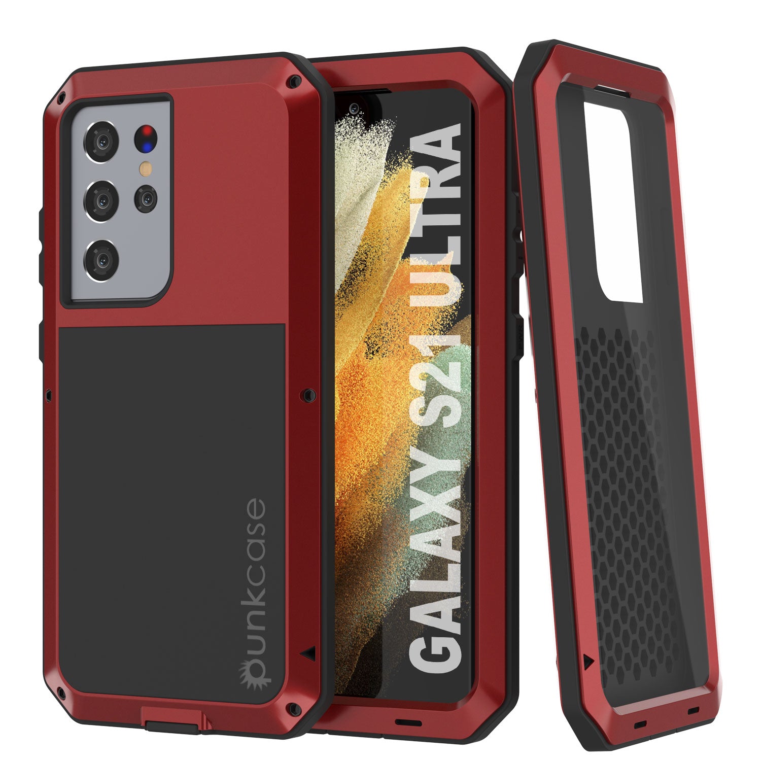 Galaxy S21 Ultra Metal Case, Heavy Duty Military Grade Rugged Armor Cover [Red]