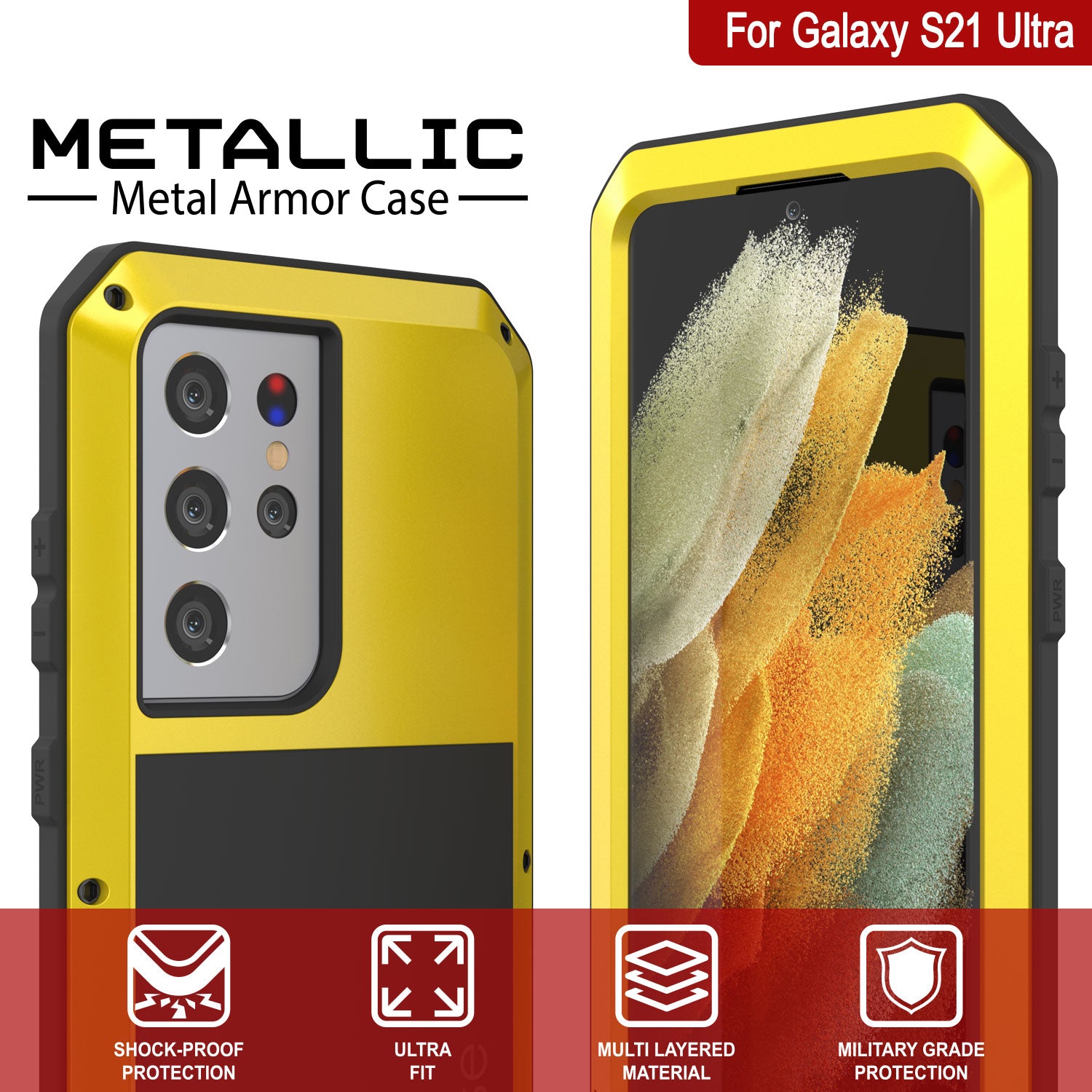 Galaxy S21 Ultra Metal Case, Heavy Duty Military Grade Rugged Armor Cover [Neon]