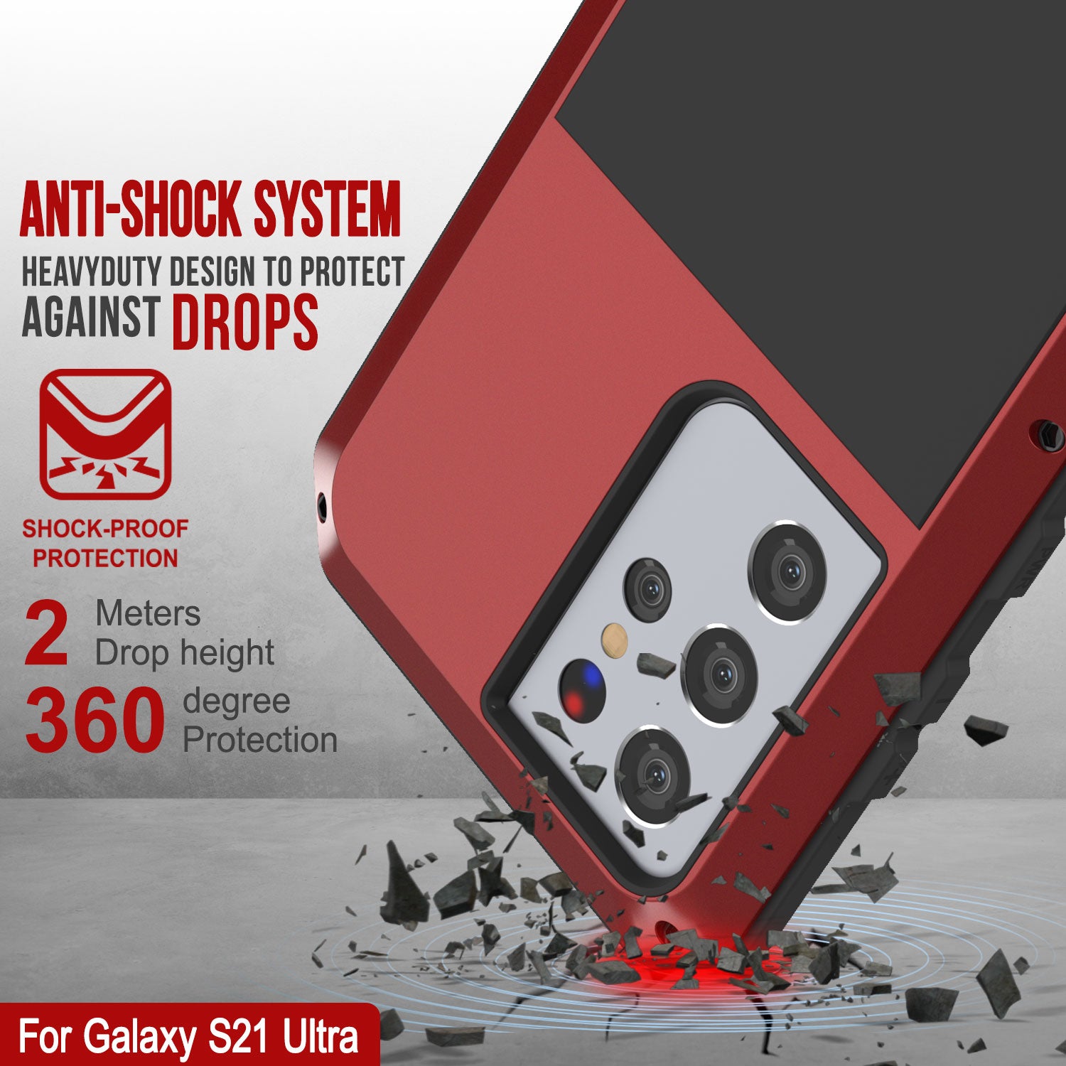 Galaxy S21 Ultra Metal Case, Heavy Duty Military Grade Rugged Armor Cover [Red]