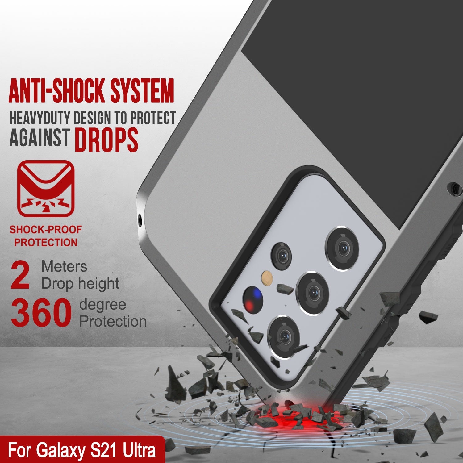 Galaxy S21 Ultra Metal Case, Heavy Duty Military Grade Rugged Armor Cover [Silver]