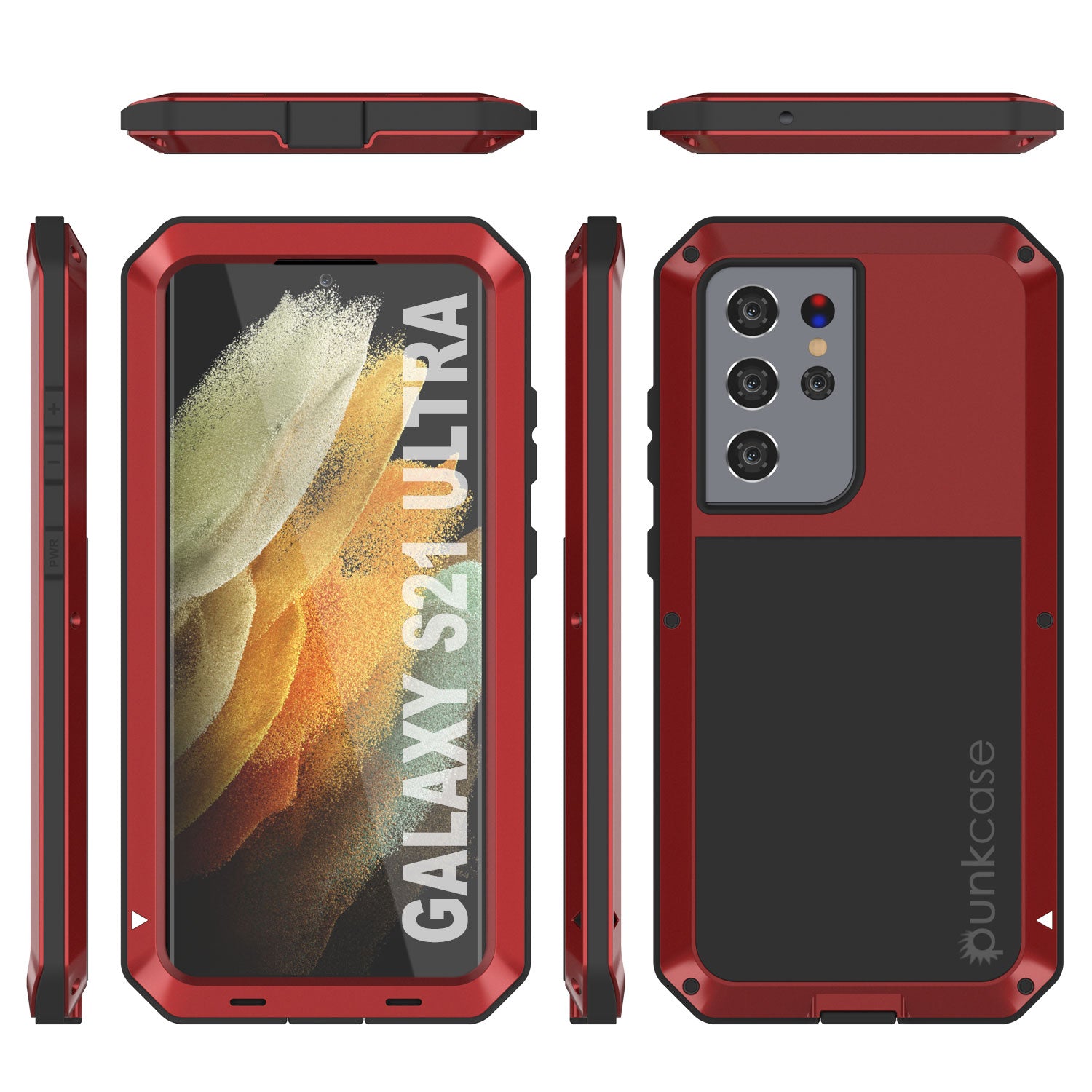 Galaxy S21 Ultra Metal Case, Heavy Duty Military Grade Rugged Armor Cover [Red]