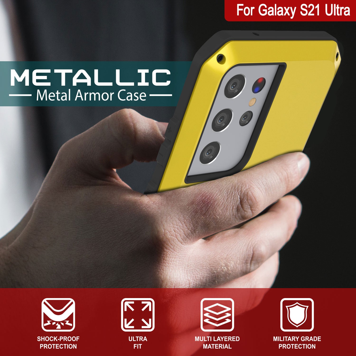 Galaxy S21 Ultra Metal Case, Heavy Duty Military Grade Rugged Armor Cover [Neon]