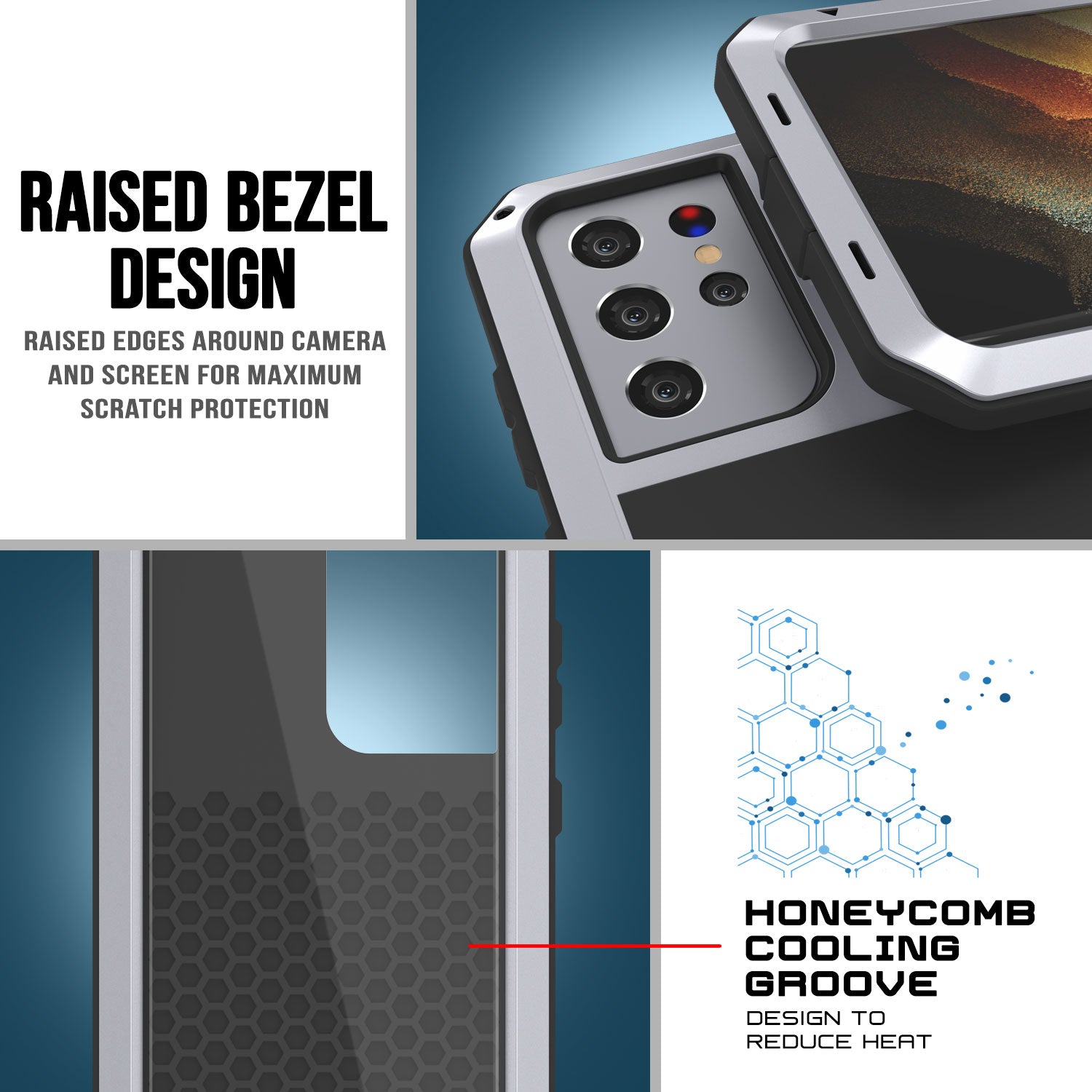 Galaxy S21 Ultra Metal Case, Heavy Duty Military Grade Rugged Armor Cover [White]